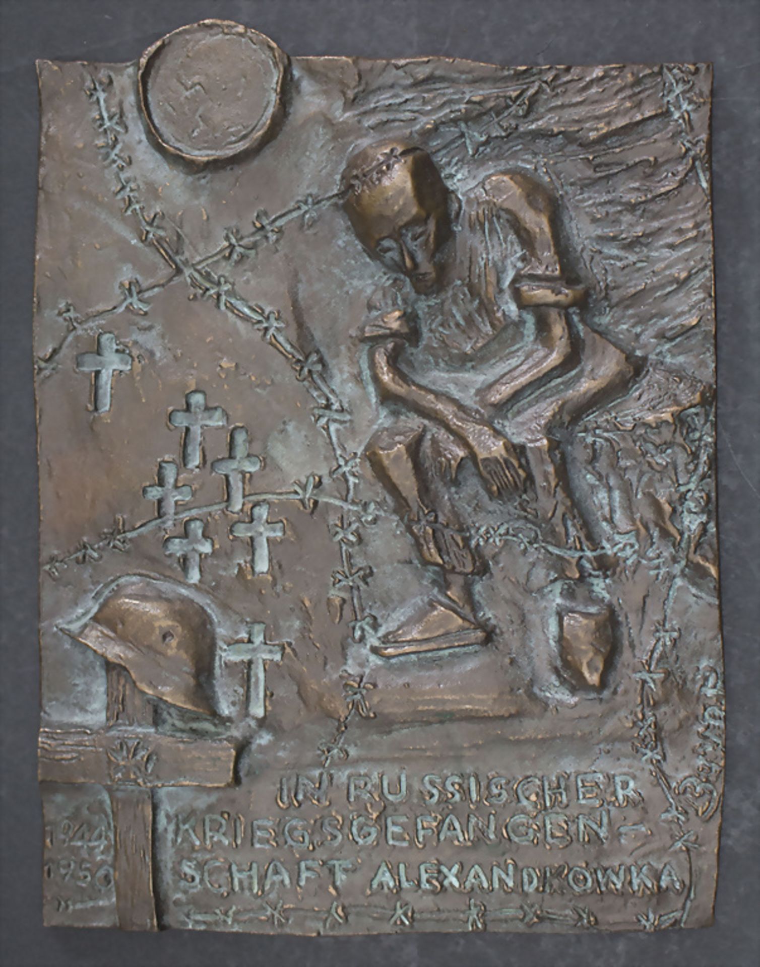 Bronzerelief 'In Russischer Kriegsgefangenschaft 1944-1950', deutsch, um 1980