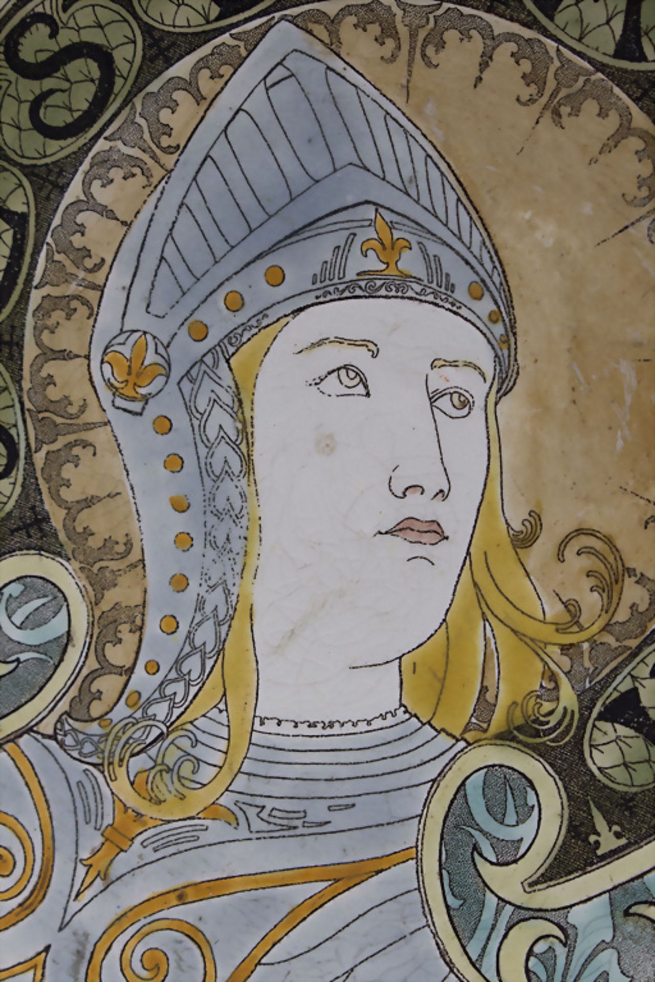 Jugendstil Wandteller 'Johanna von Orléans' / An Art Nouveau plate 'Jeanne D'Arc', Keller & ... - Image 2 of 4