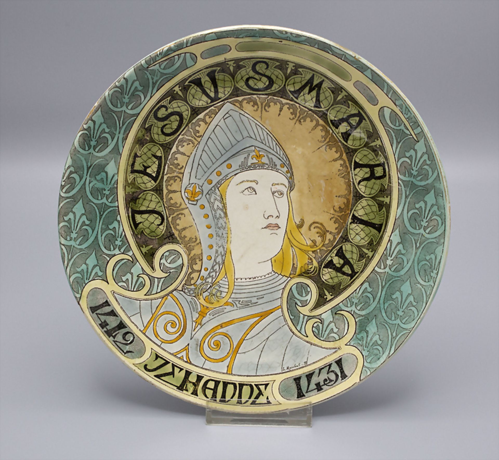 Jugendstil Wandteller 'Johanna von Orléans' / An Art Nouveau plate 'Jeanne D'Arc', Keller & ...