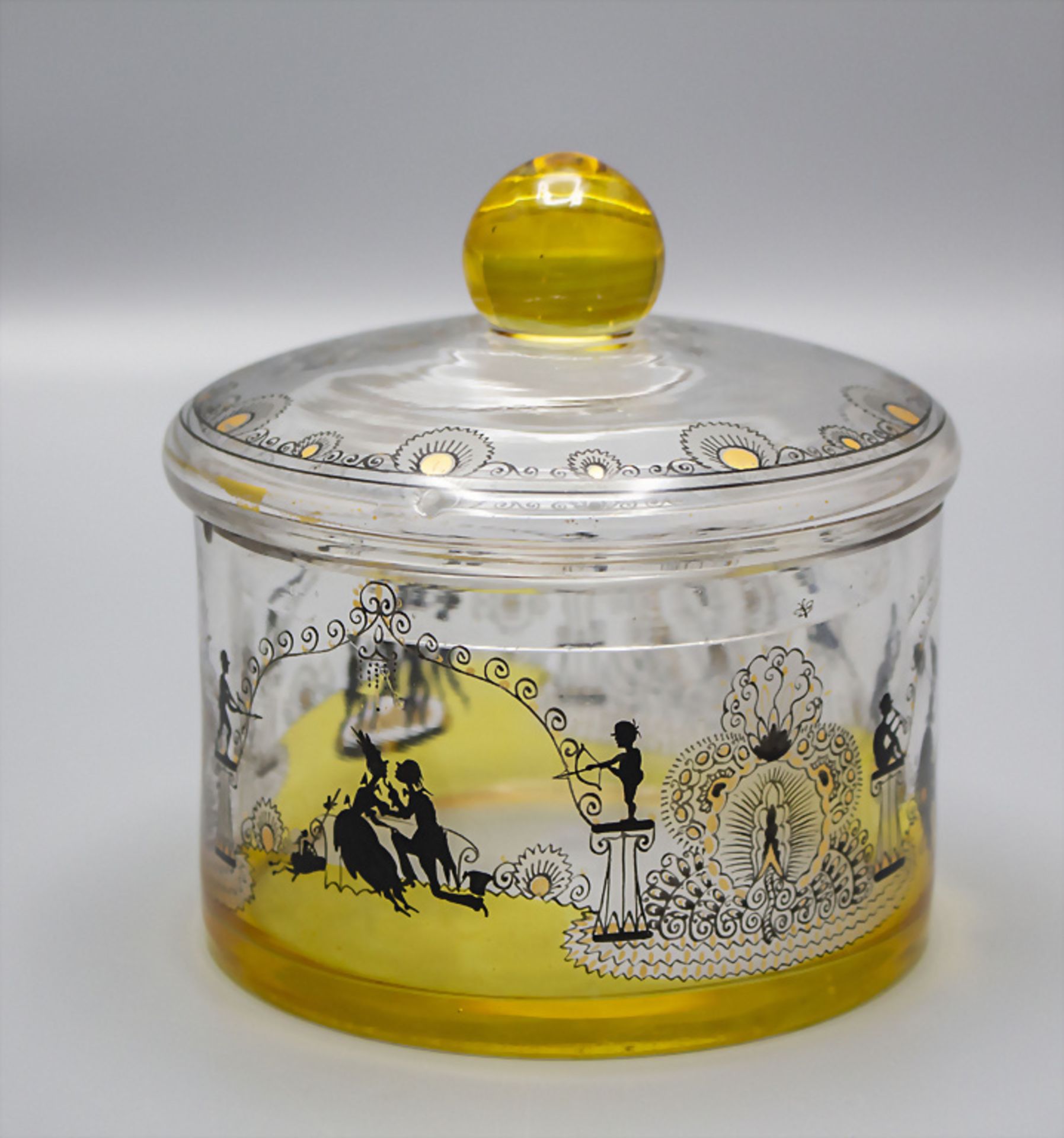 Jugendstil Deckeldose mit Silhouettenmalerei / An Bohemian Art Nouveau lidded jar with ... - Image 3 of 6