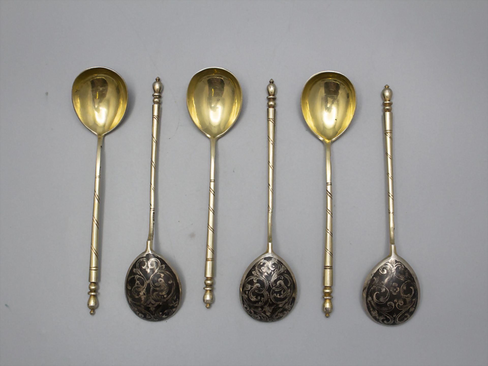 6 Teelöffel /  A set of 6 silver tea spoons, Andrej Vekman, Moskau/Moscow, nach 1860