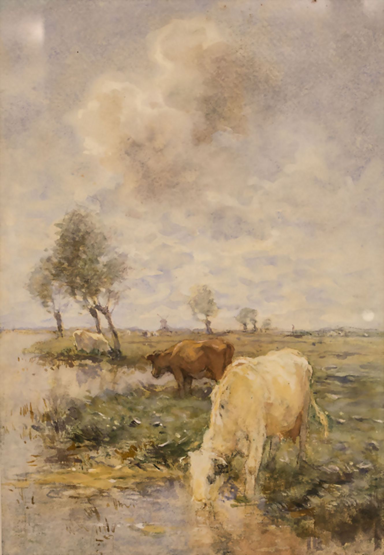 J. Lewis, 'Trinkende Kühe am Fluss' / 'Drinking cows at a river', um 1900 - Image 2 of 4