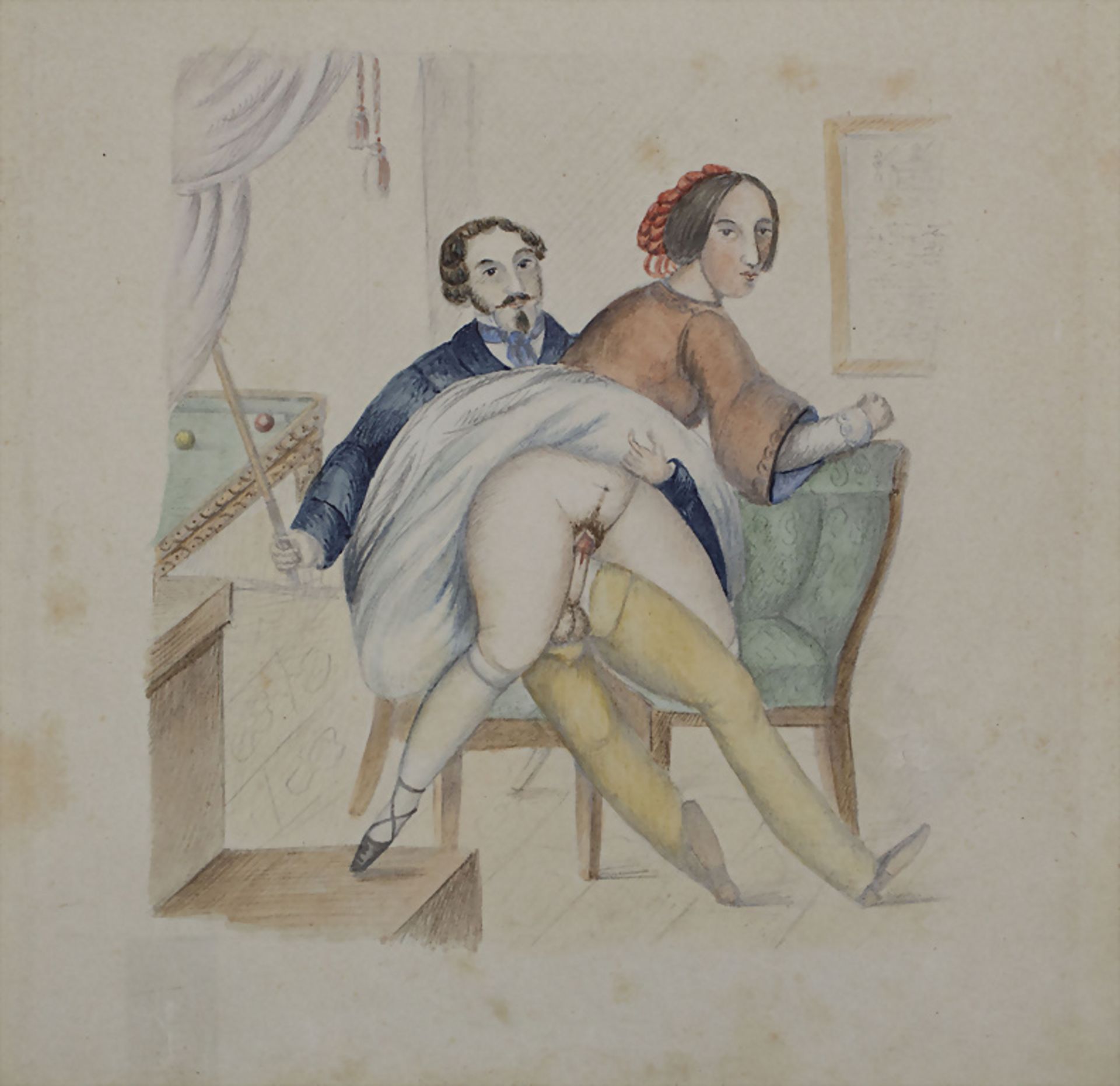 Künstler des 20. Jh., Zwei erotische Szenerien / Two erotic Biedermeier scenes, nach 1850 - Bild 3 aus 4