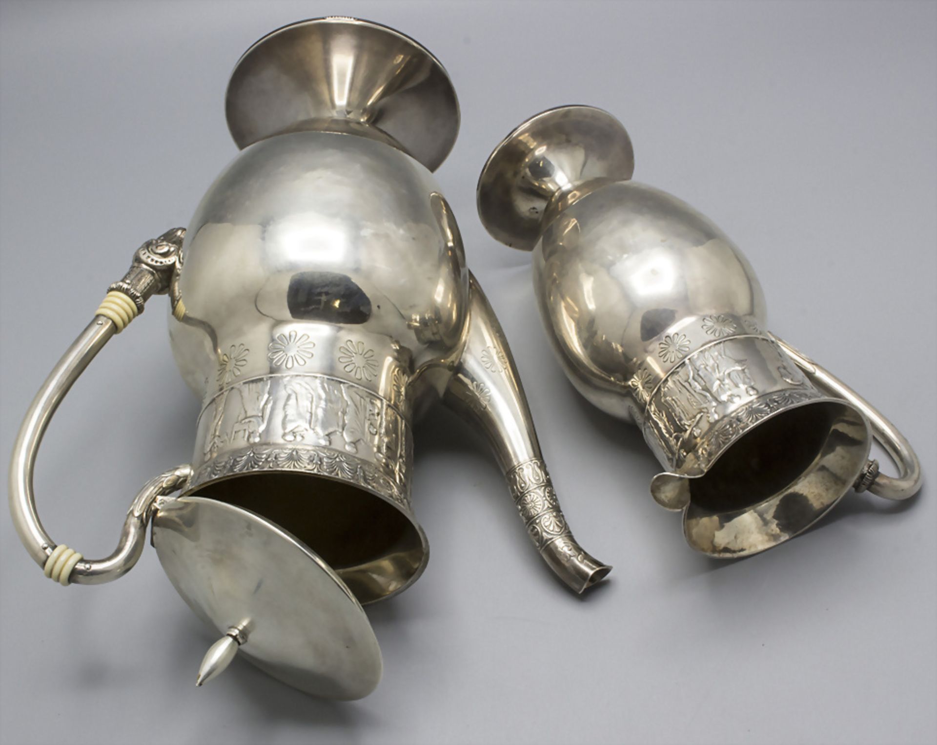 Jugendstil Kaffeekanne und Milchkanne / An Art Nouveau silver coffee pot and milk jug, ... - Image 3 of 12