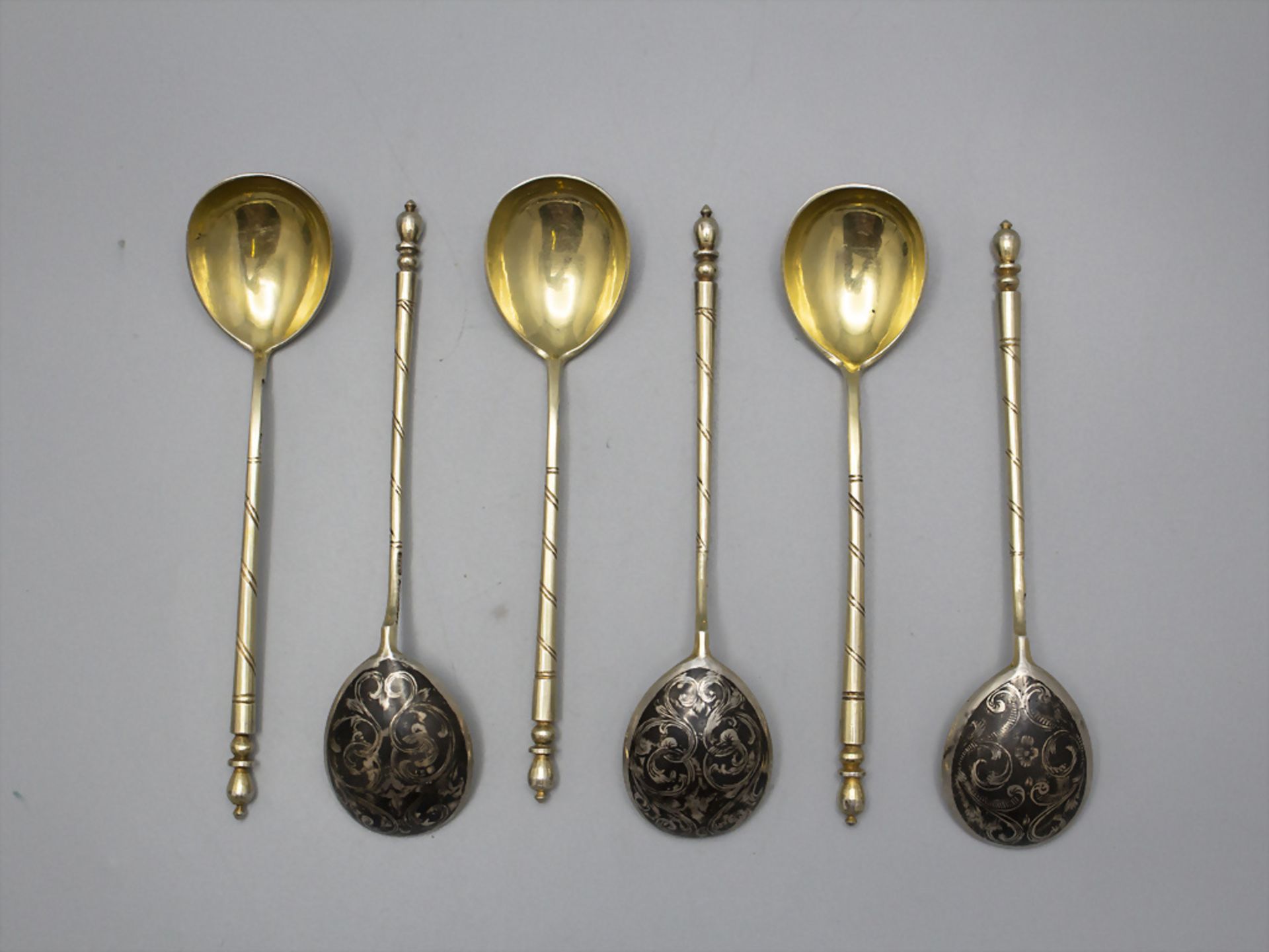 6 Teelöffel / A set of 6 silver tea spoons, Andrej Vekman, Moskau/Moscow, nach 1860