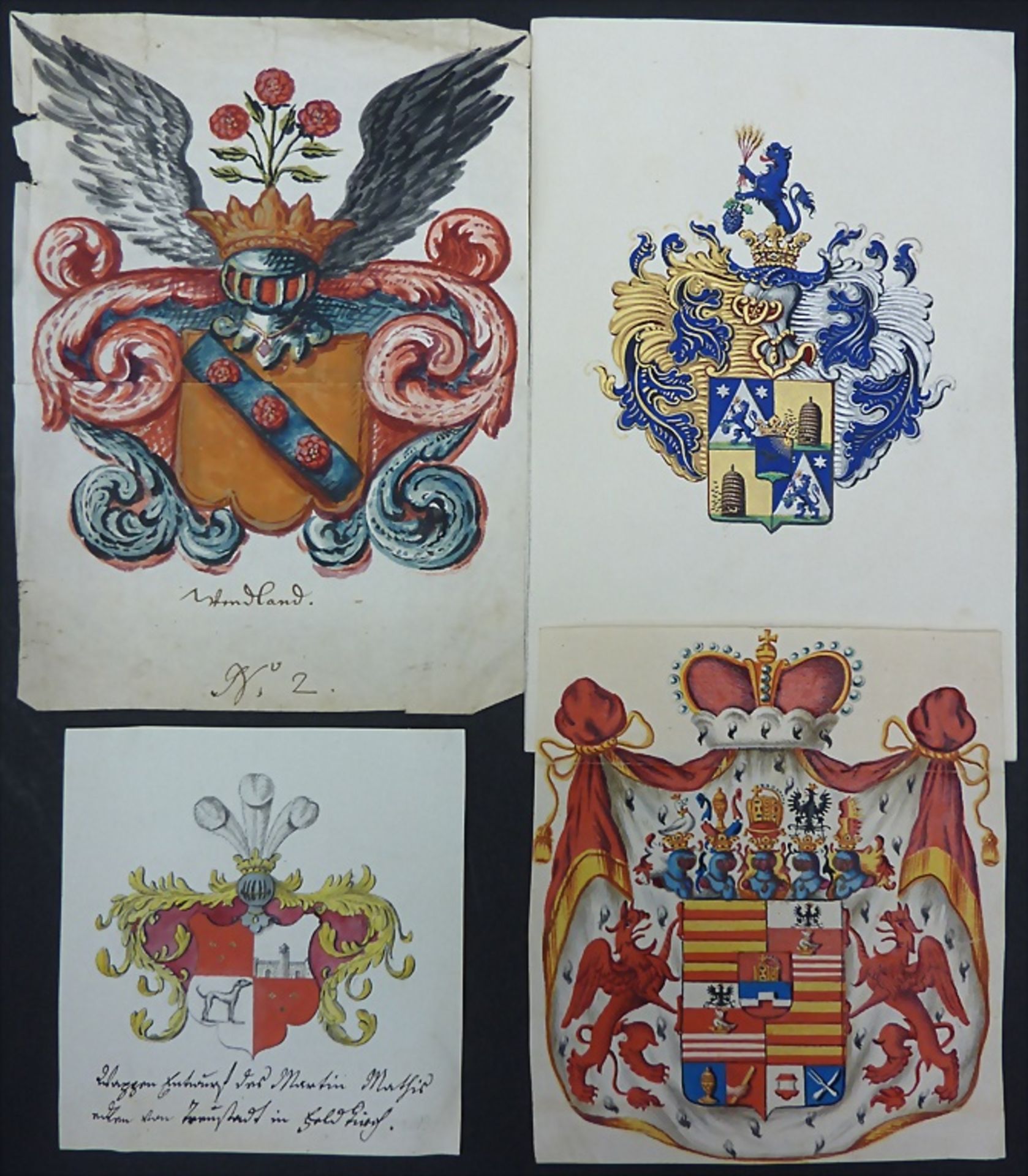 Vier kolorierte Wappen / Four colored coats of arms, deutsch, 17./18. Jh.