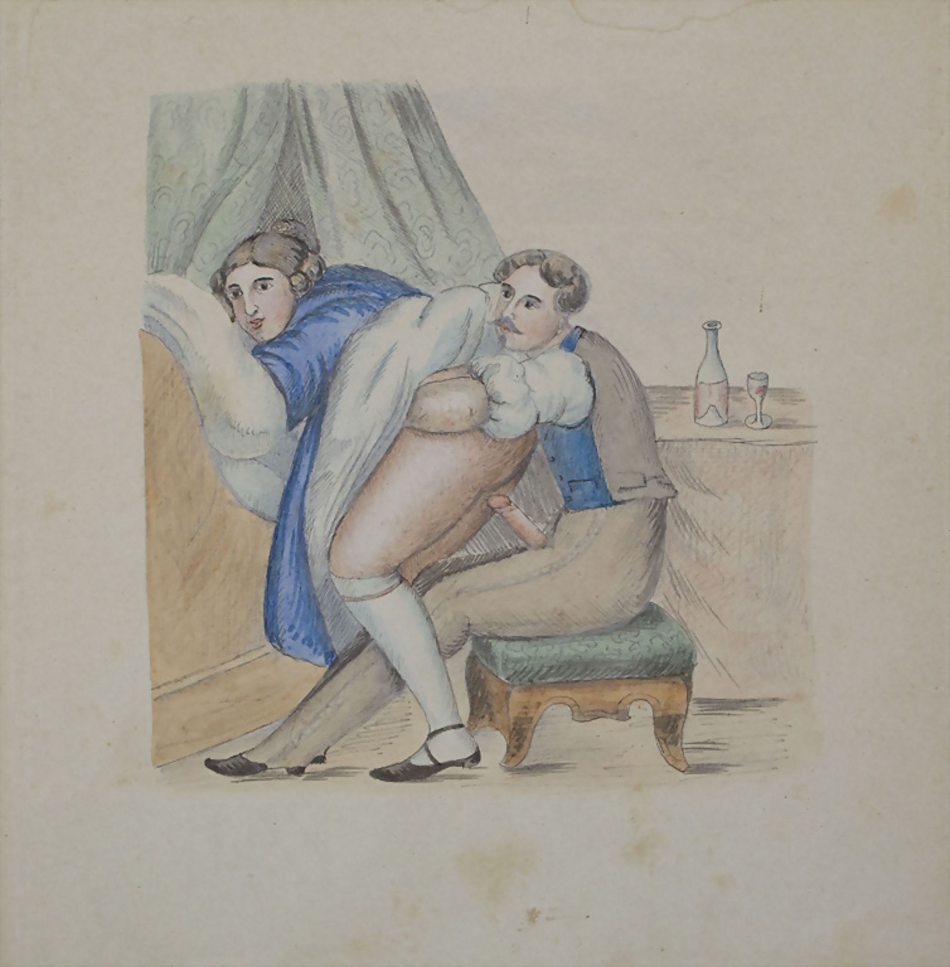 Künstler des 20. Jh., Zwei erotische Szenerien / Two erotic Biedermeier scenes, nach 1850 - Bild 2 aus 4