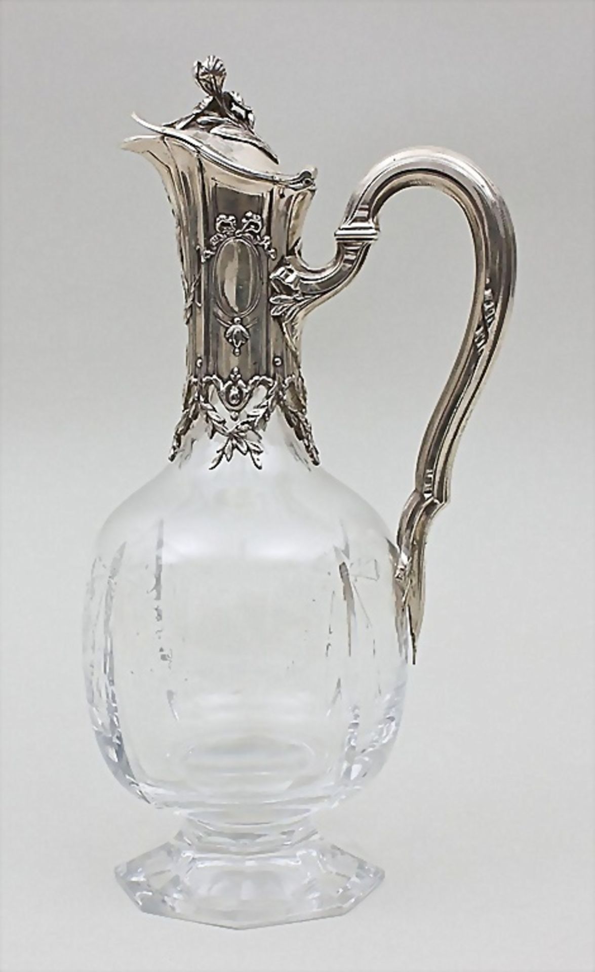 Feine Kristallkaraffe mit Silbermontur/Decanter, Cristallerie St. Louis u. Tetard Freres, ...