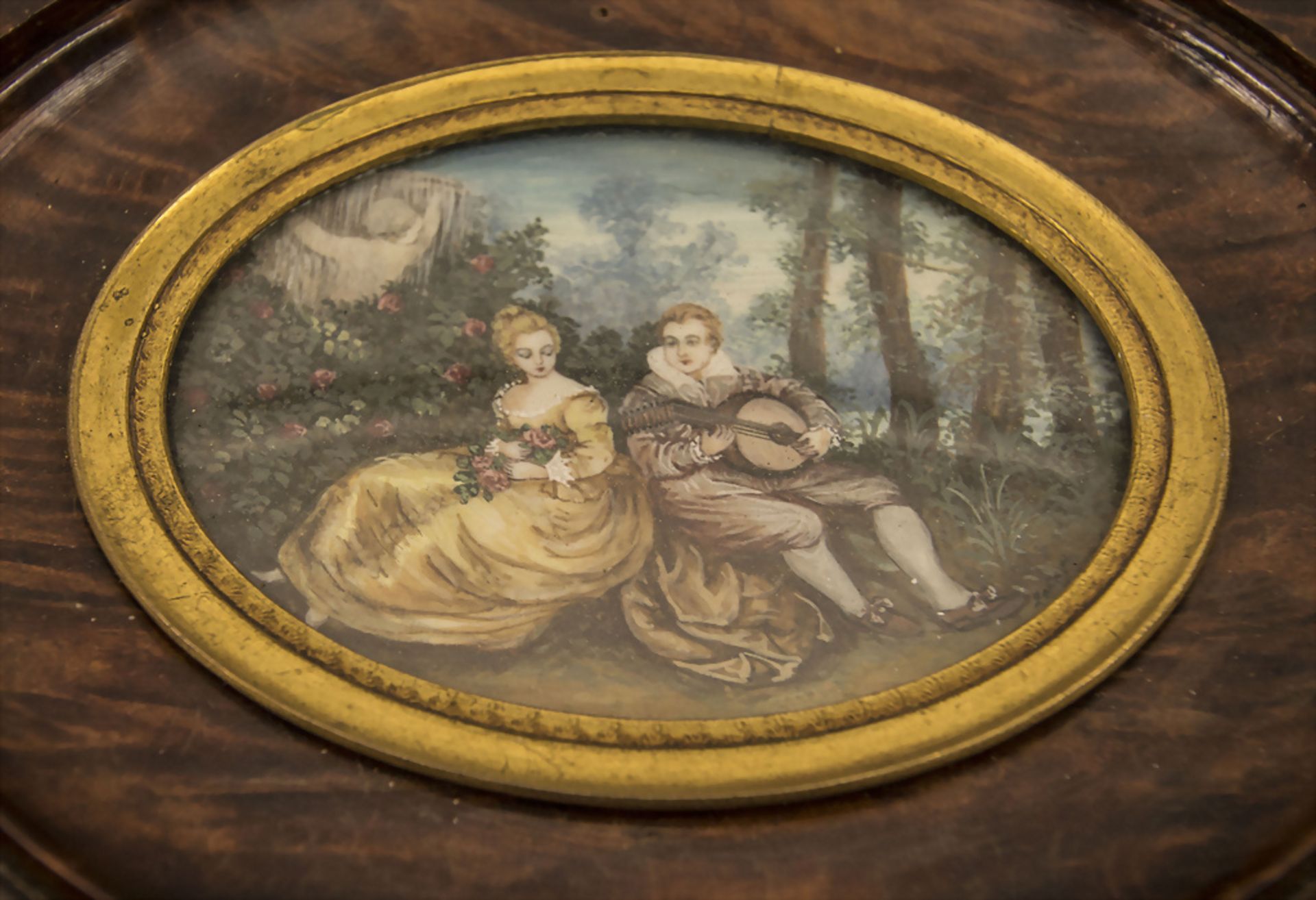 Miniatur 'Galante Szene' / A miniature with a Watteau scene, Frankreich, Ende 19. Jh. - Bild 2 aus 3