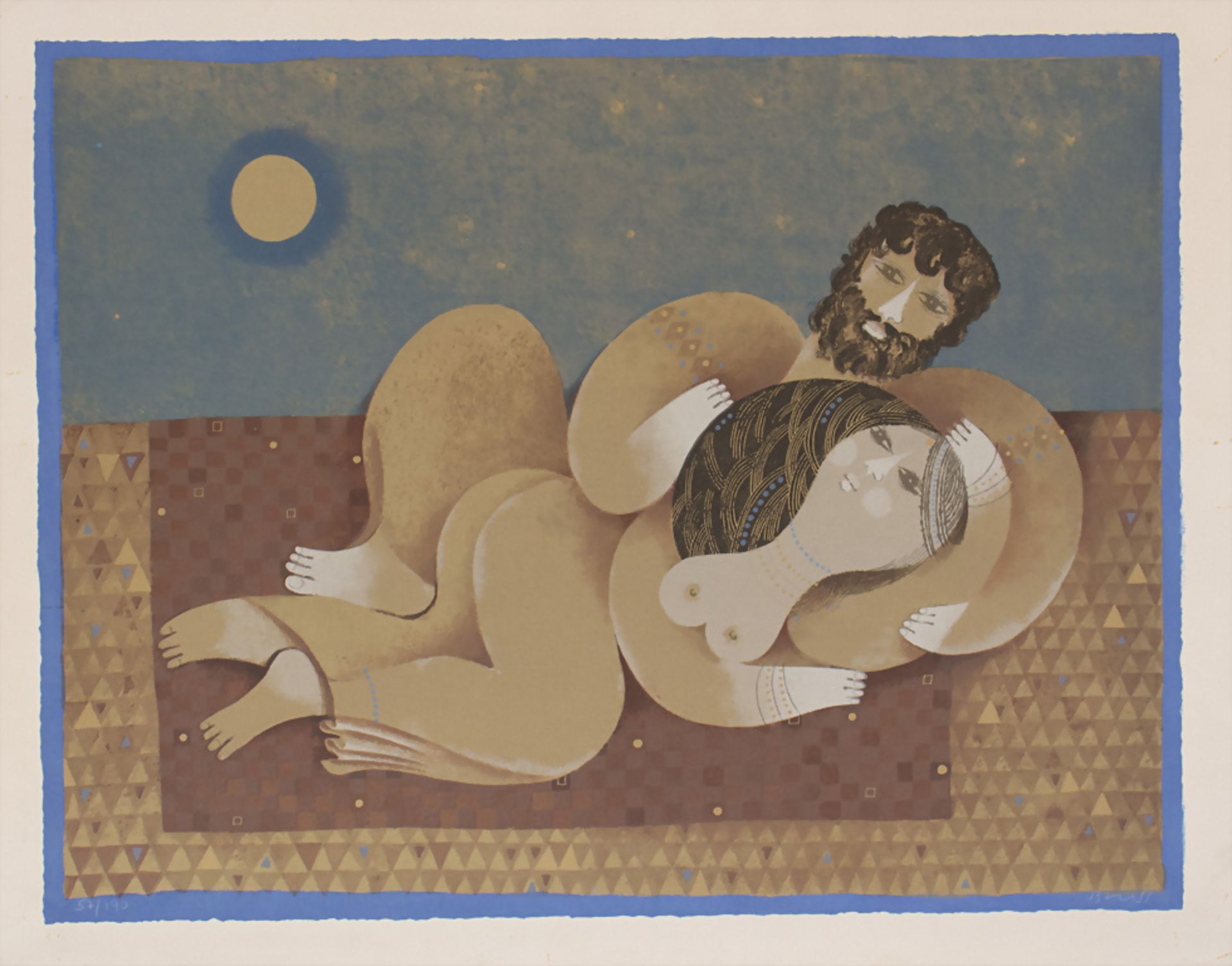 Samuel Briss (*1930), 'Orientalische Szene mit liegendem Liebespaar', 1970er