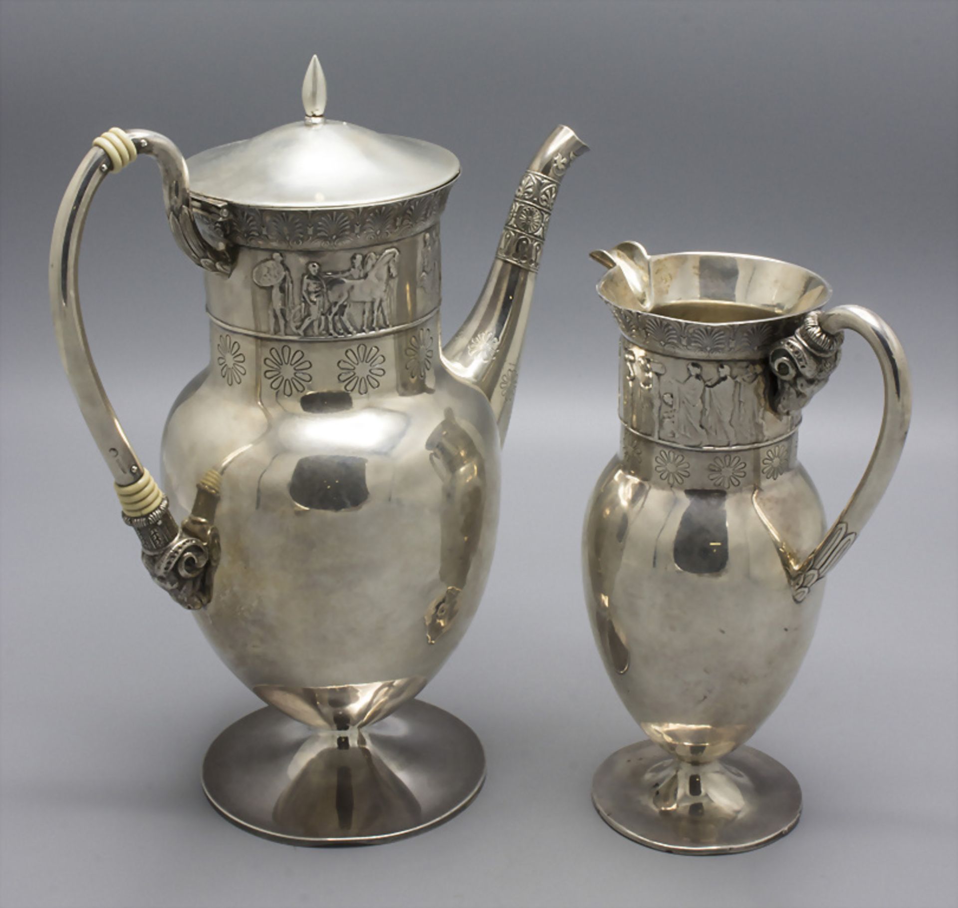 Jugendstil Kaffeekanne und Milchkanne / An Art Nouveau silver coffee pot and milk jug, ... - Image 2 of 12