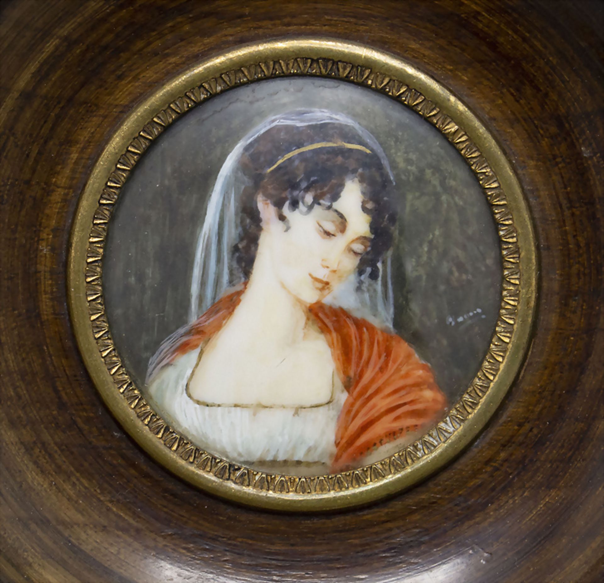 Miniatur Porträt einer jungen Frau mit Schleier / A miniature portrait of a young woman with a ... - Image 2 of 3