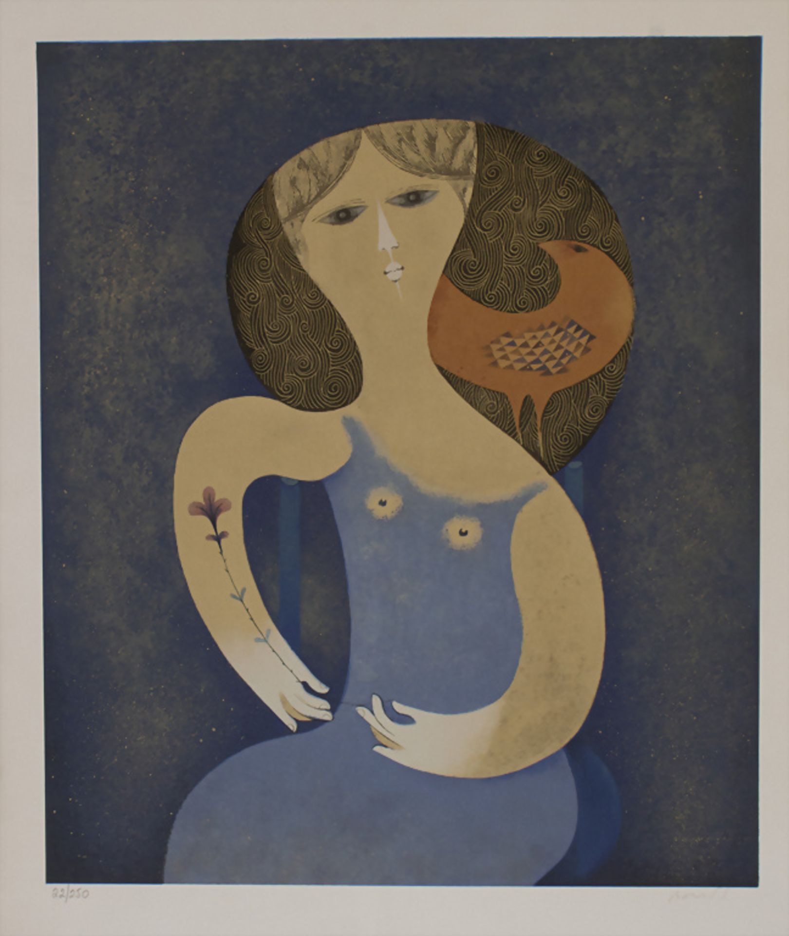 Samuel Briss (*1930), 'Frau mit Vogel und Blume', 1970er Jahre