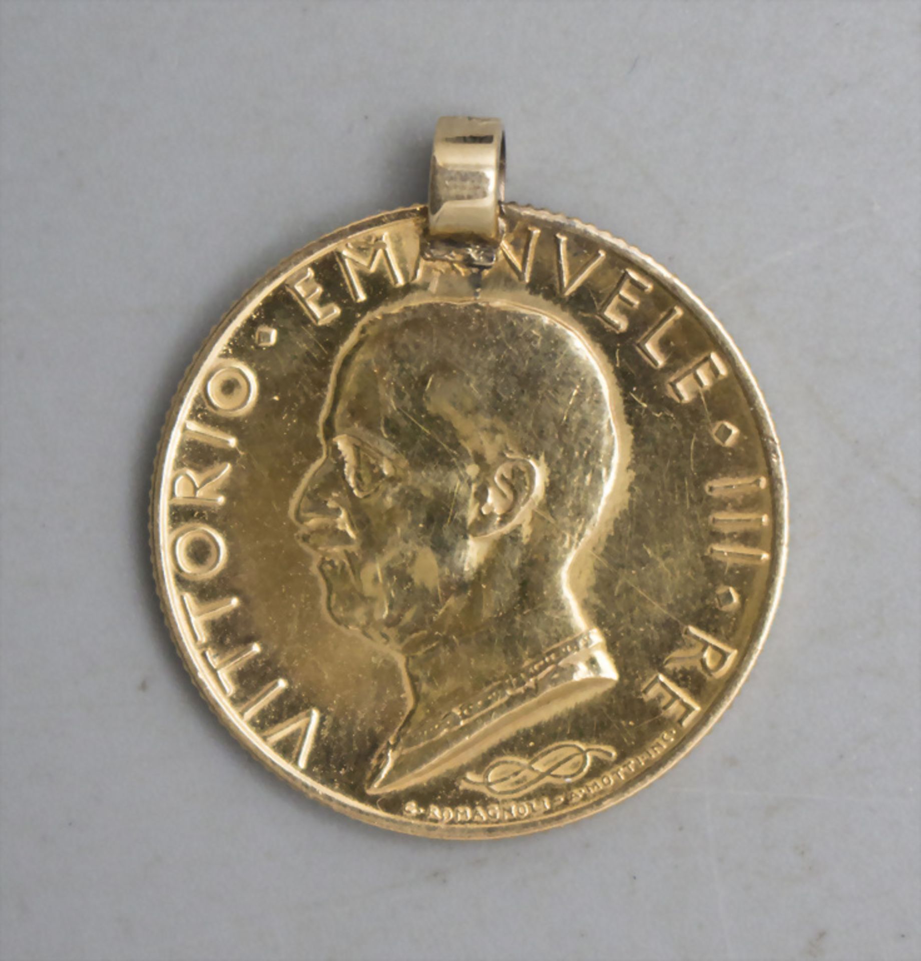 Anhänger mit Goldmünze König Emanuelle III / A gold pendant with a gold coin, Italien, 1933