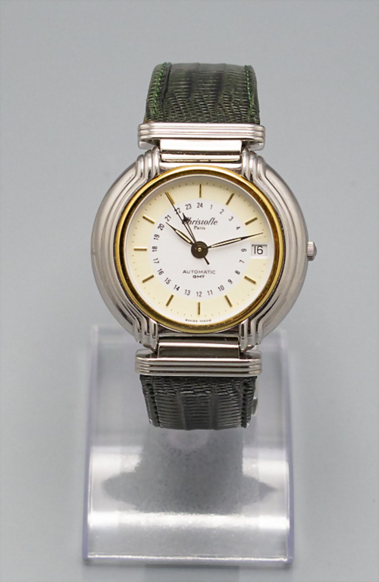 Herrenarmbanduhr / A steel and 18 ct gold men's wristwatch, Christofle à Paris, Swiss / Schweiz - Bild 2 aus 7