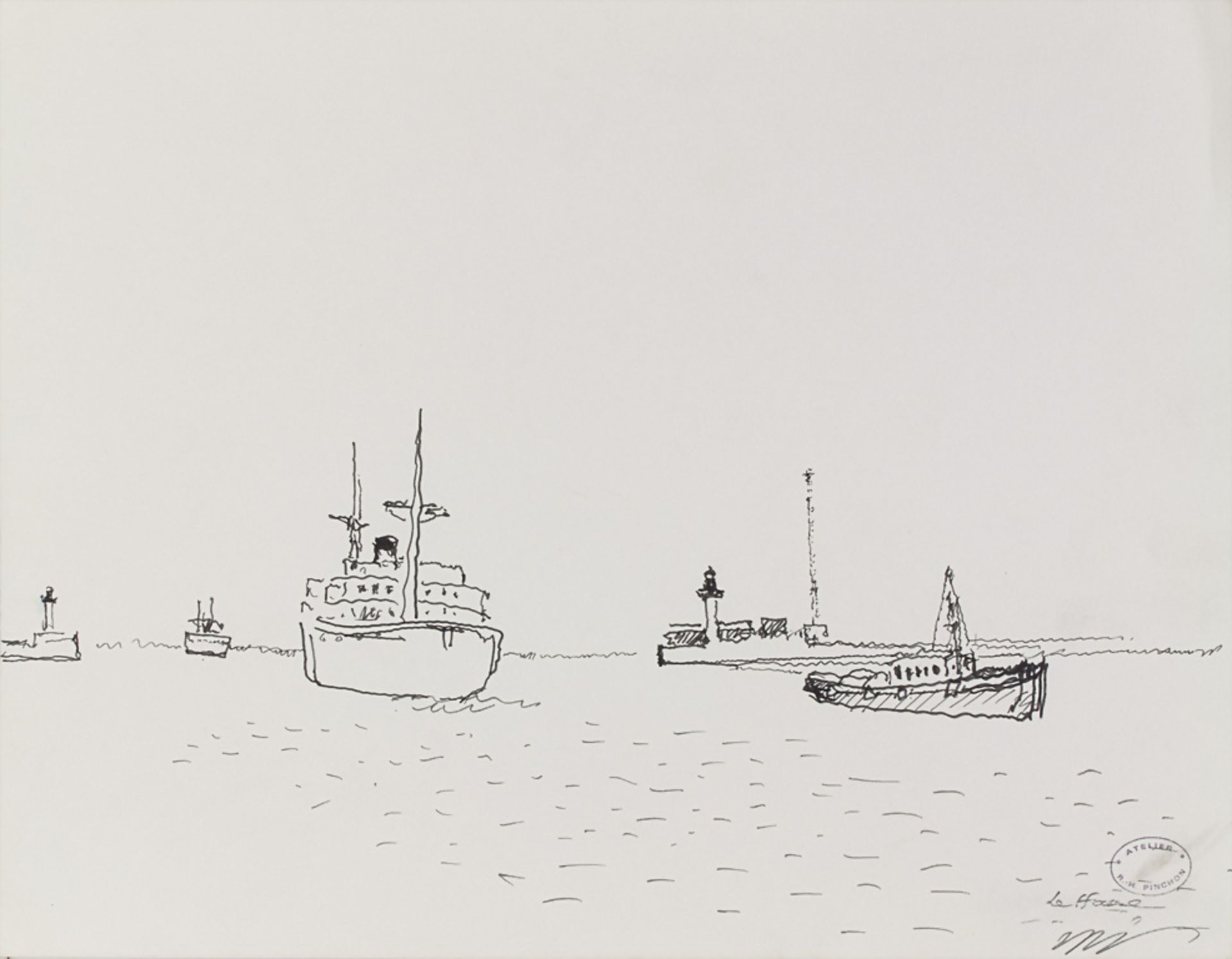 Robert Henri Pinchon (1889-?), 2 Zeichnungen 'Boote' und 'Hafenmole' / 2 drawings 'Boats' and ... - Bild 2 aus 6