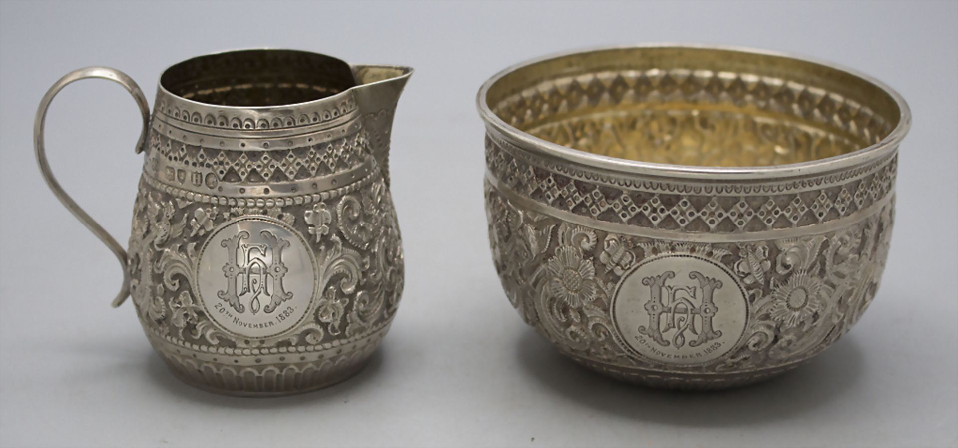 4tlg. Sahne- und Zuckerset / A 4-piece silver cream and sugar set, John Aldwinckle & James ... - Image 6 of 12