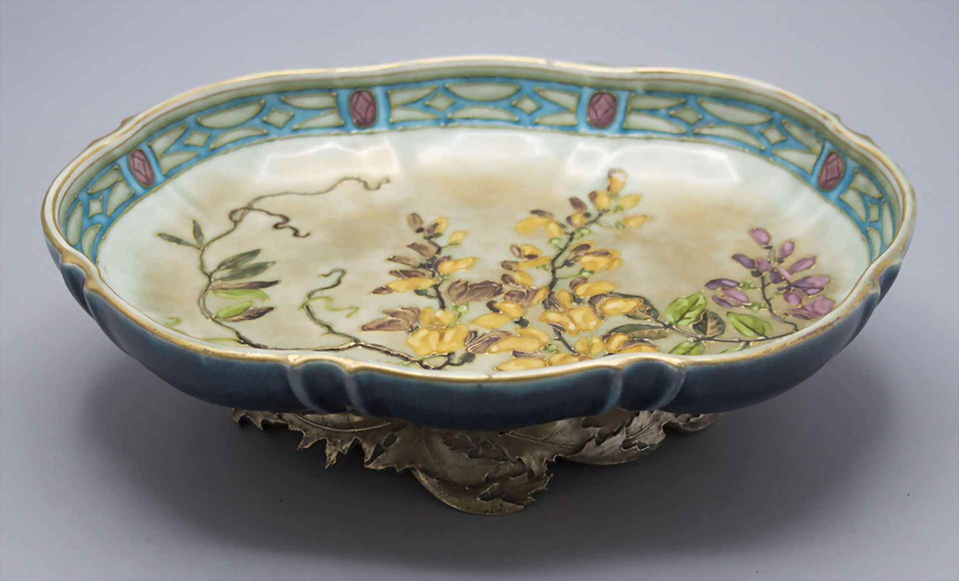 Jugendstil Schale mit Silbermontur / An Art Nouveau faience bowl with silver mount, ... - Bild 2 aus 6