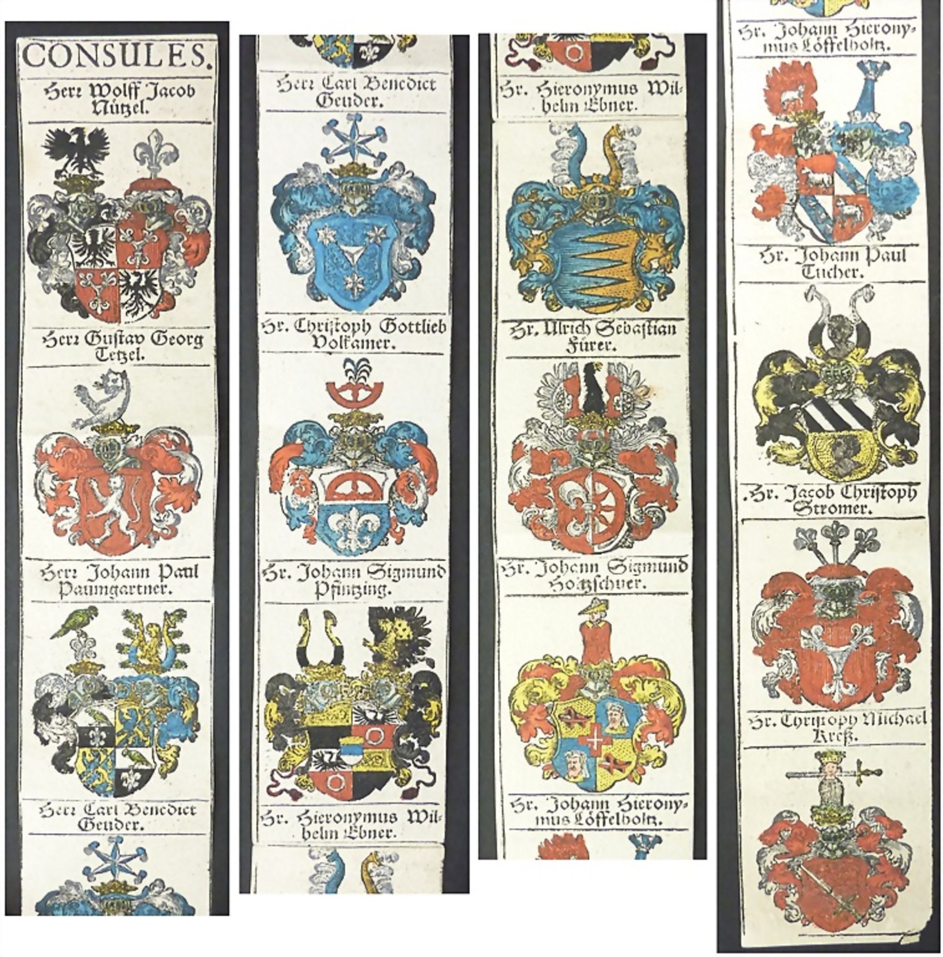 13 kolorierte Wappen / 13 colored coats of arms, deutsch, 17./18. Jh.