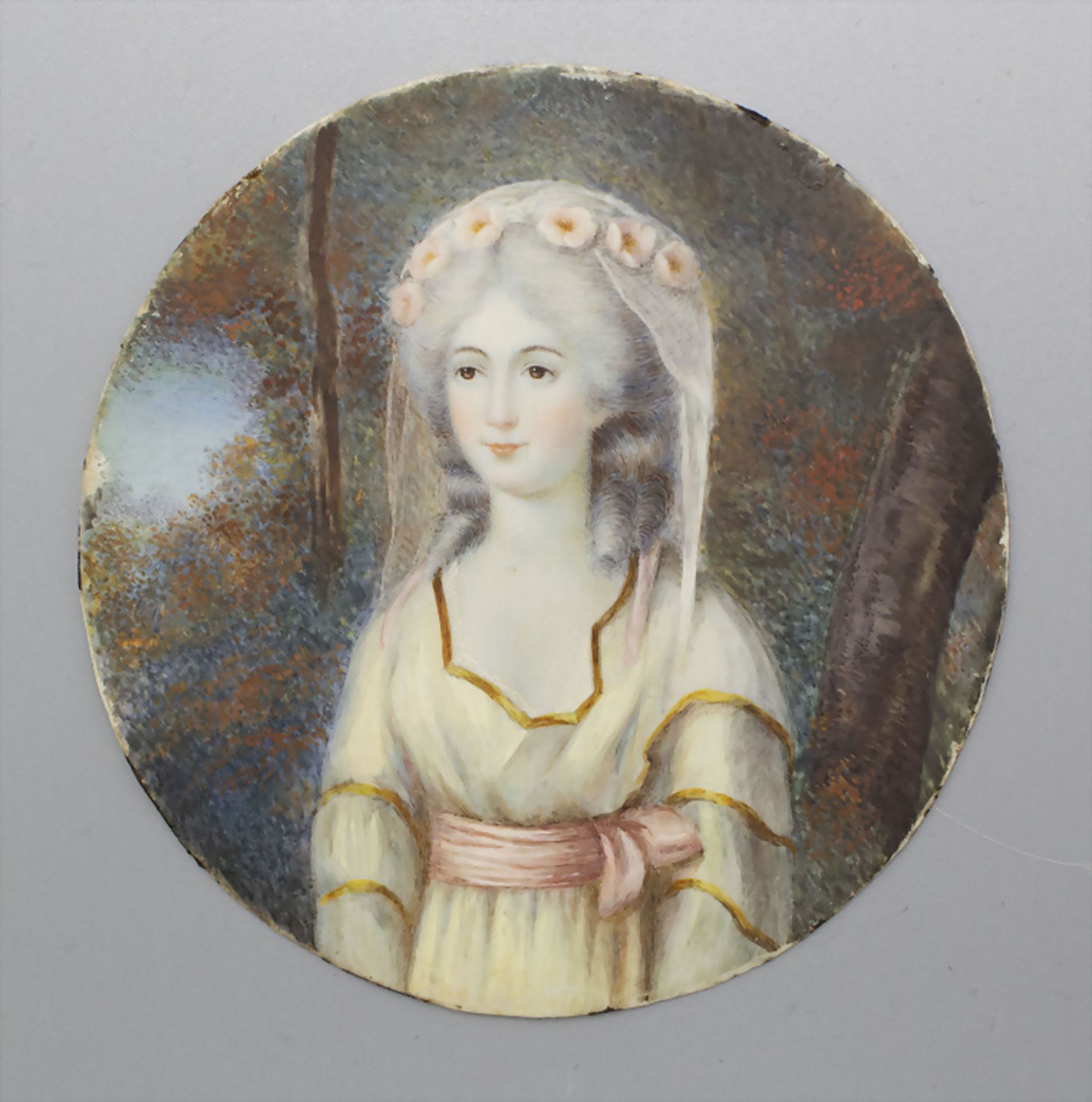 Miniatur Porträt einer jungen Braut / An miniature portrait of a young bride, Frankreich, 19. Jh. - Image 2 of 3