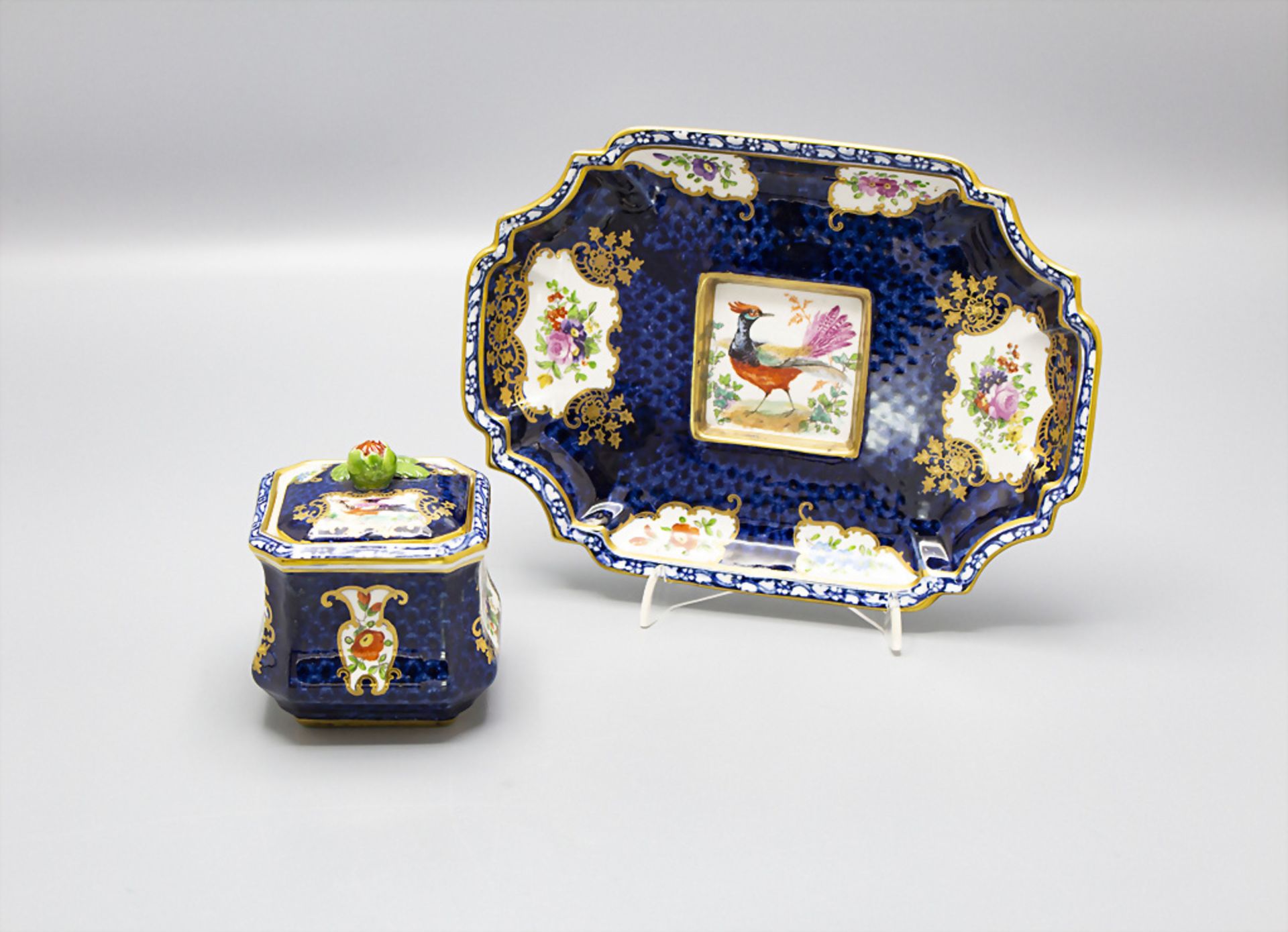 Tintenfass und Schale mit feiner Vogelmalerei / An inkwell and plate with golden pheasants, ... - Bild 5 aus 11