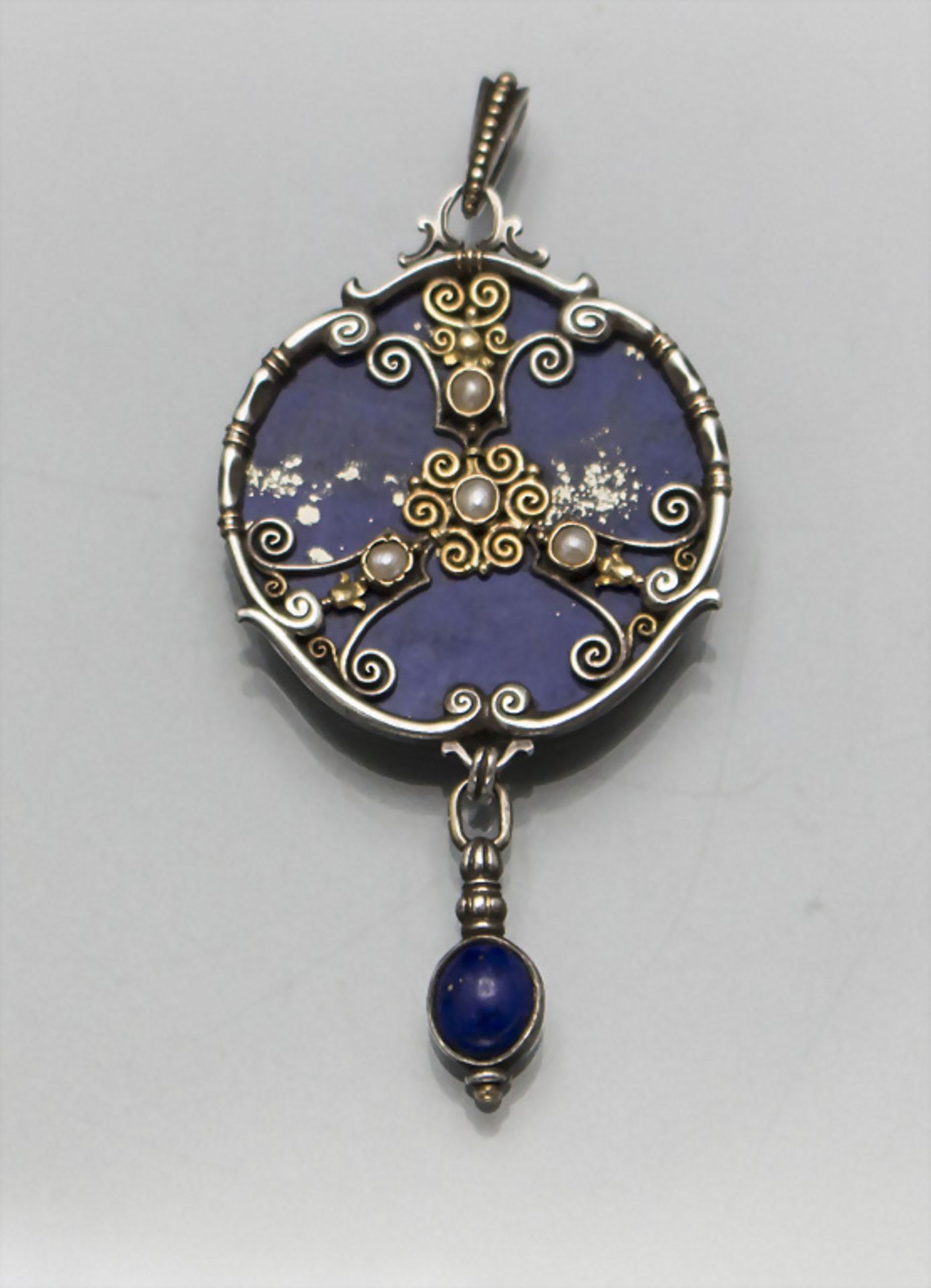 Jugendstil Anhänger mit Lapislazuli / An Art Nouveau silver pendant with lapis lazuli, wohl ... - Image 2 of 4