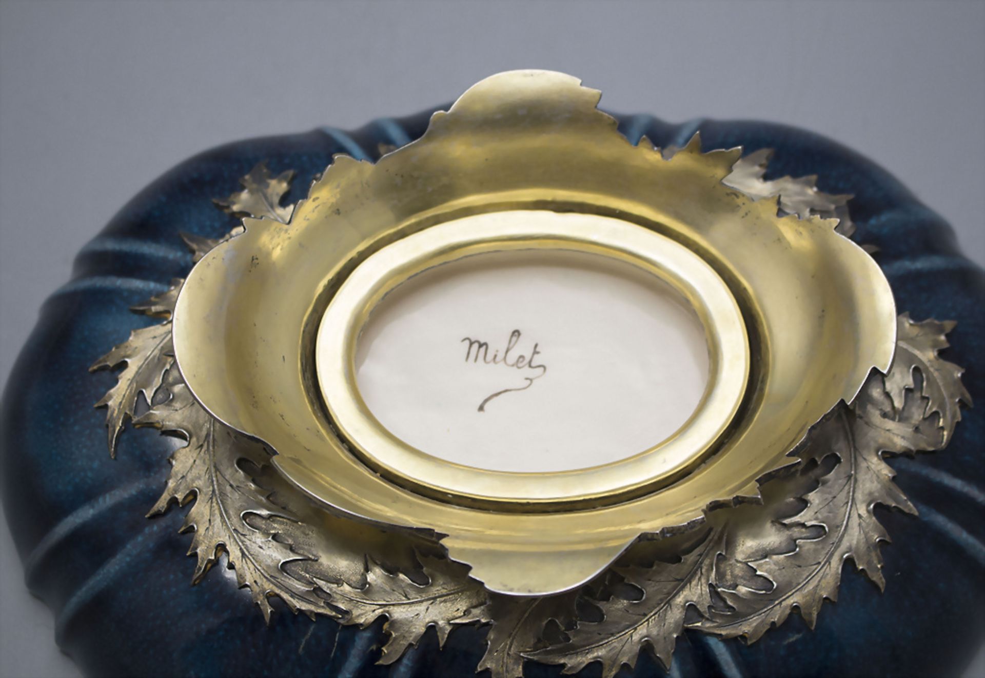 Jugendstil Schale mit Silbermontur / An Art Nouveau faience bowl with silver mount, ... - Bild 3 aus 6