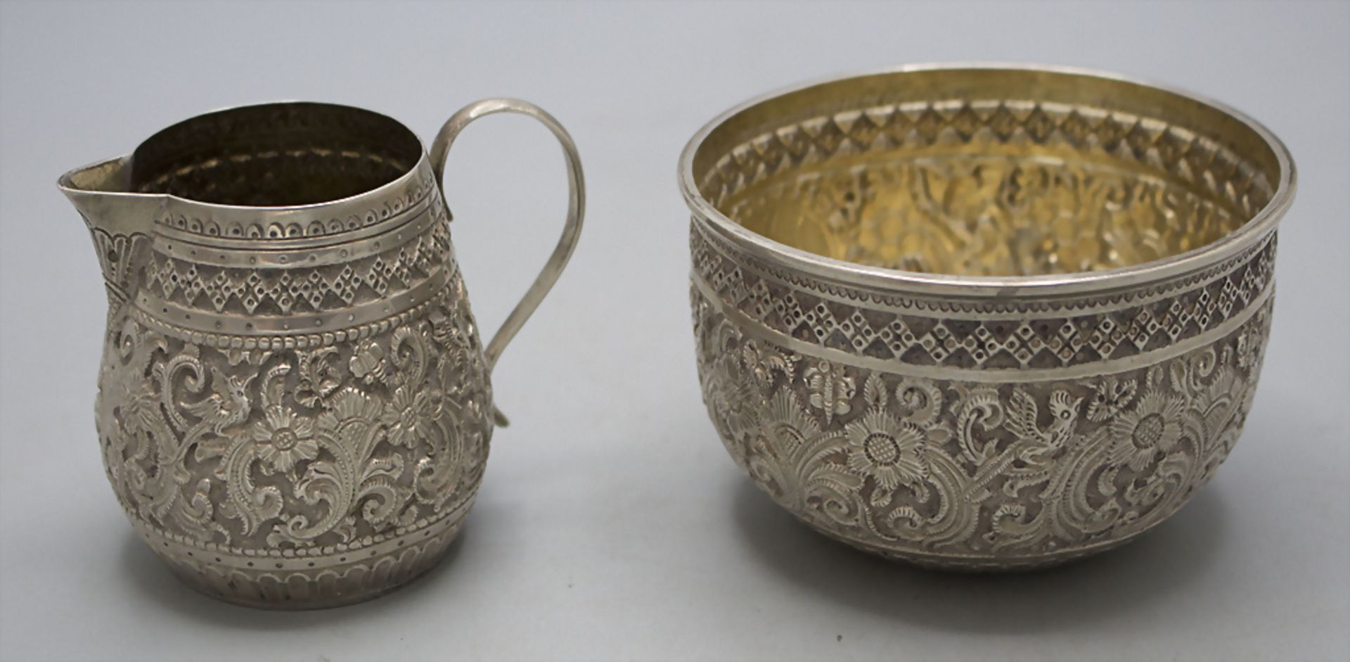 4tlg. Sahne- und Zuckerset / A 4-piece silver cream and sugar set, John Aldwinckle & James ... - Image 5 of 12