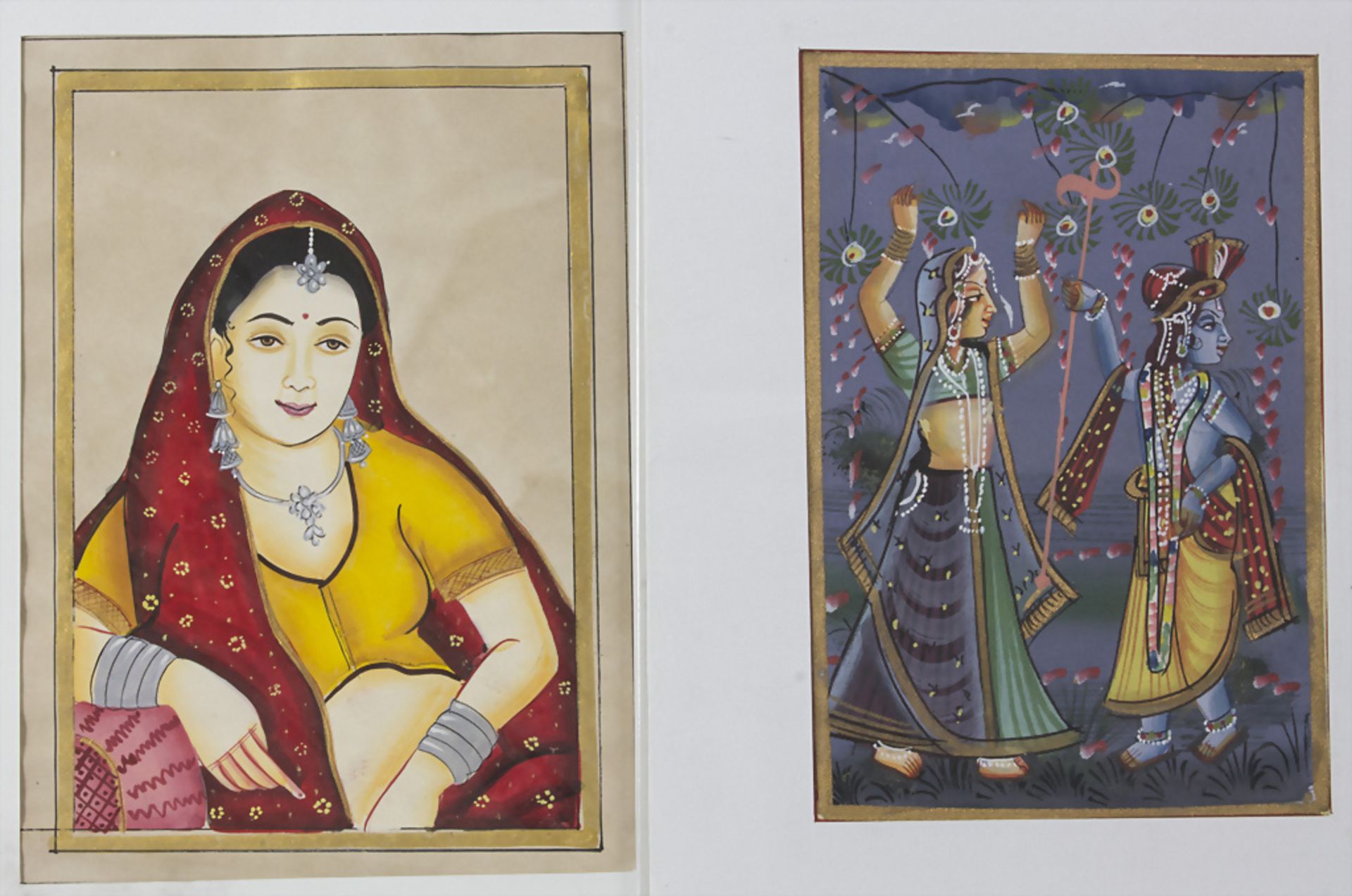 Zwei Miniaturmalereien mit hinduistischen Motiven / Two miniature paintings with Hinduist ...