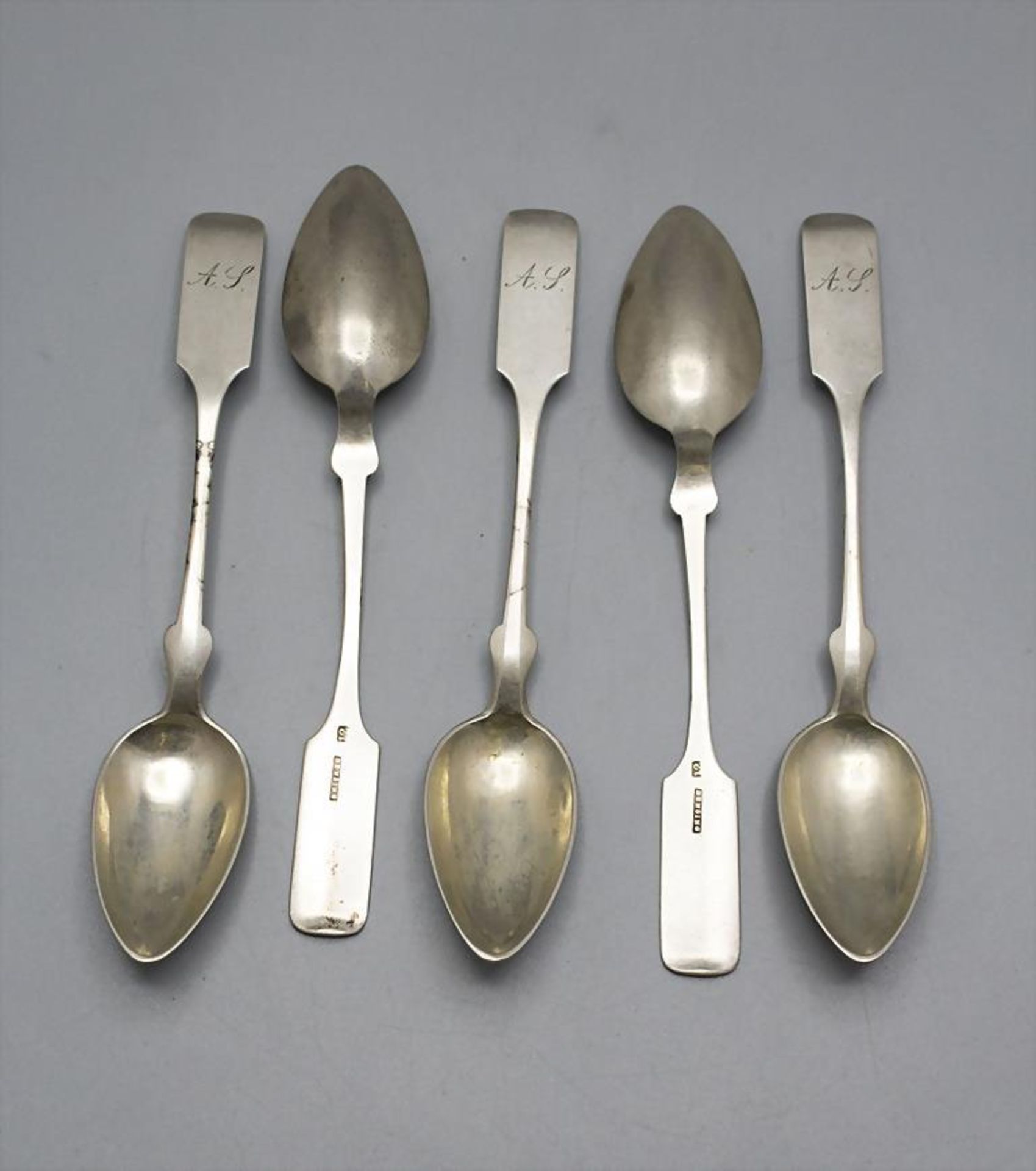 5 Teelöffel /  A set of 5 silver tea spoons, Dunsing, 19. Jh.