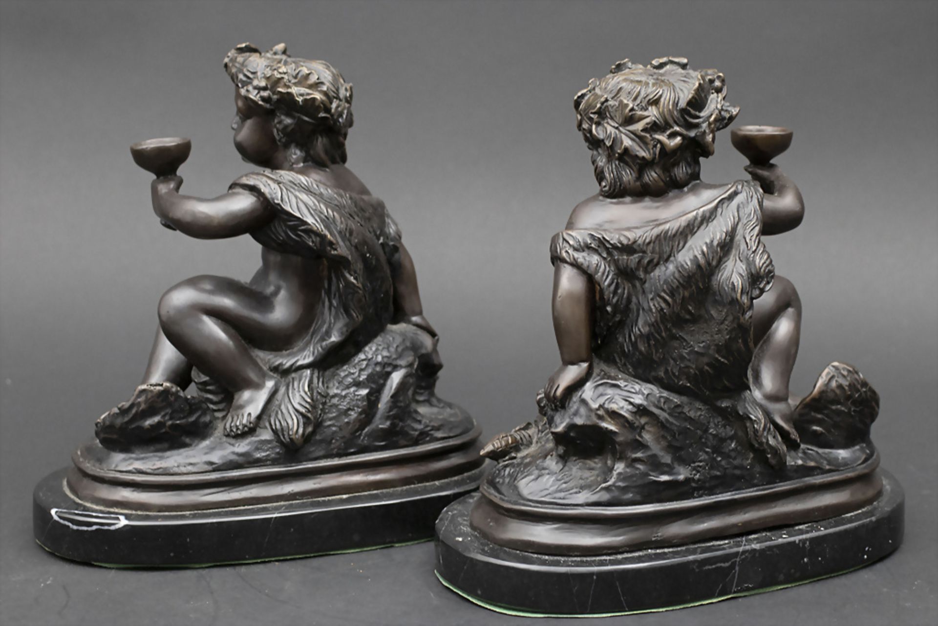 Bronze Figurengruppe 'Sitzende sich zuprostende Putti', Frankreich, um 1860 - Image 2 of 9