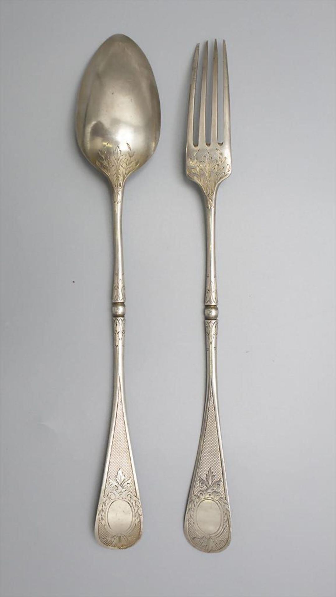 Salatbesteck / Silver salad servers / Couvert à salade en argent massif, wohl Jourdain, Paris, ... - Bild 2 aus 4