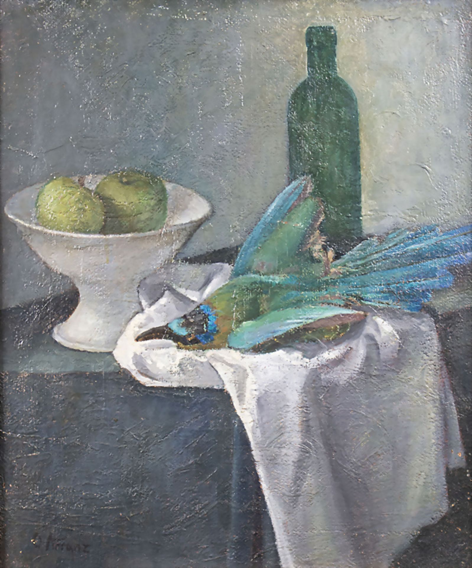 Künstler des 20. Jh., 'Stillleben mit blauem Paradiesvogel' / 'Still life with blue paradise bird'