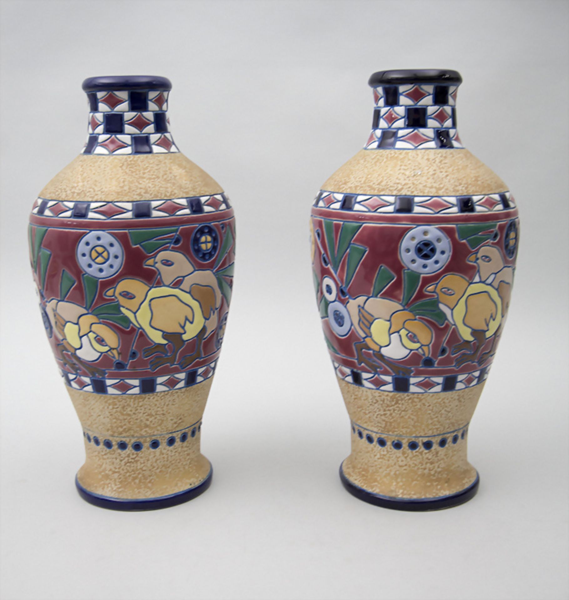Paar große Art Déco Keramik Ziervasen / A pair of large Art Deco ceramic vases, Riessner, ... - Bild 2 aus 5