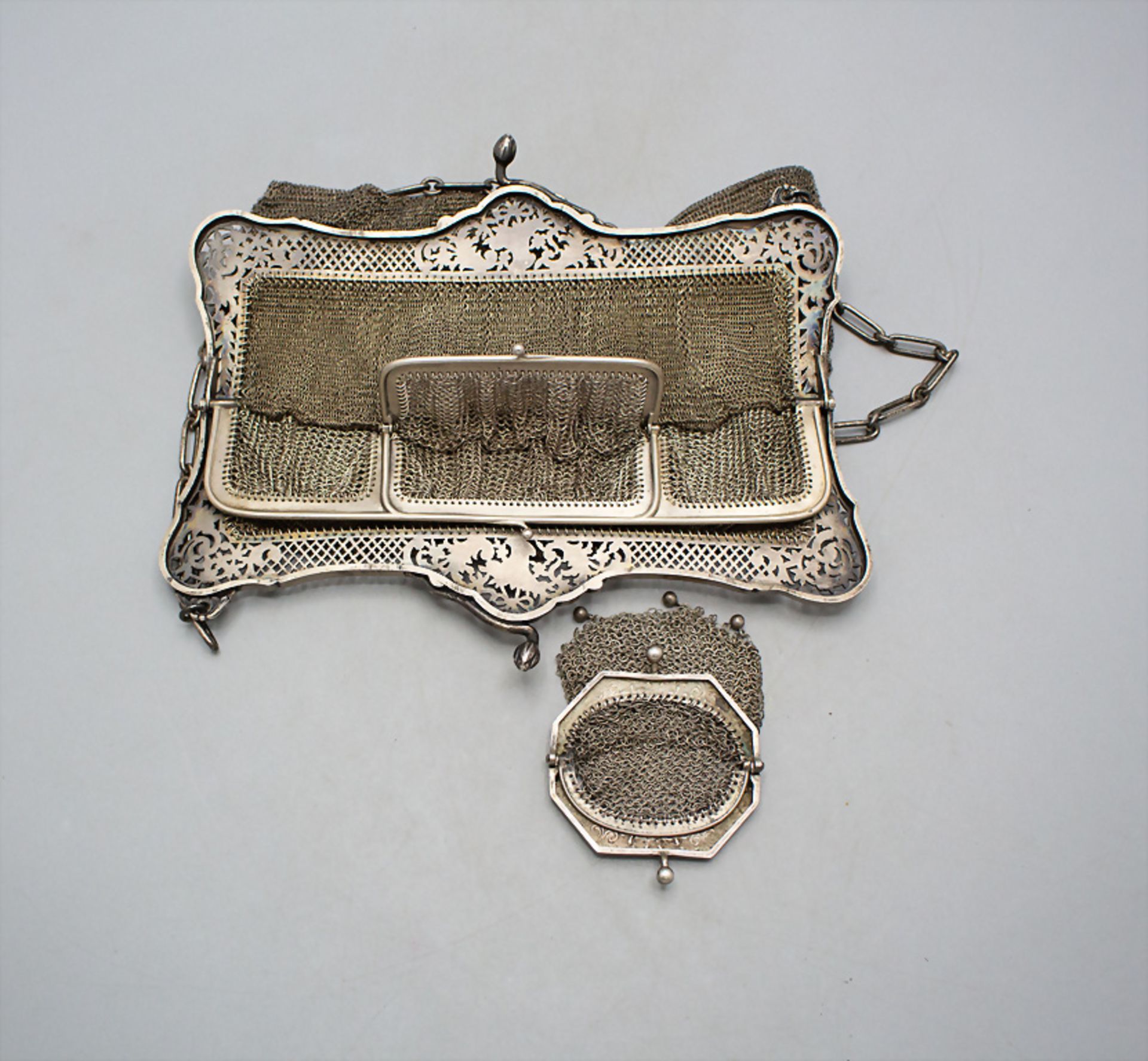 Silber Abendtasche mit Geldbörse / Kettentasche/ A silver evening bag with silver wallet, ... - Image 3 of 4