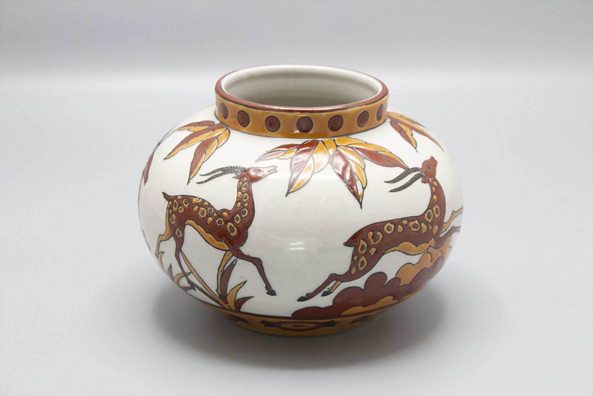 Art Déco Keramik mit Hirsch Dekor, Belgien, 1. Hälfte 20. Jh. - Bild 3 aus 4