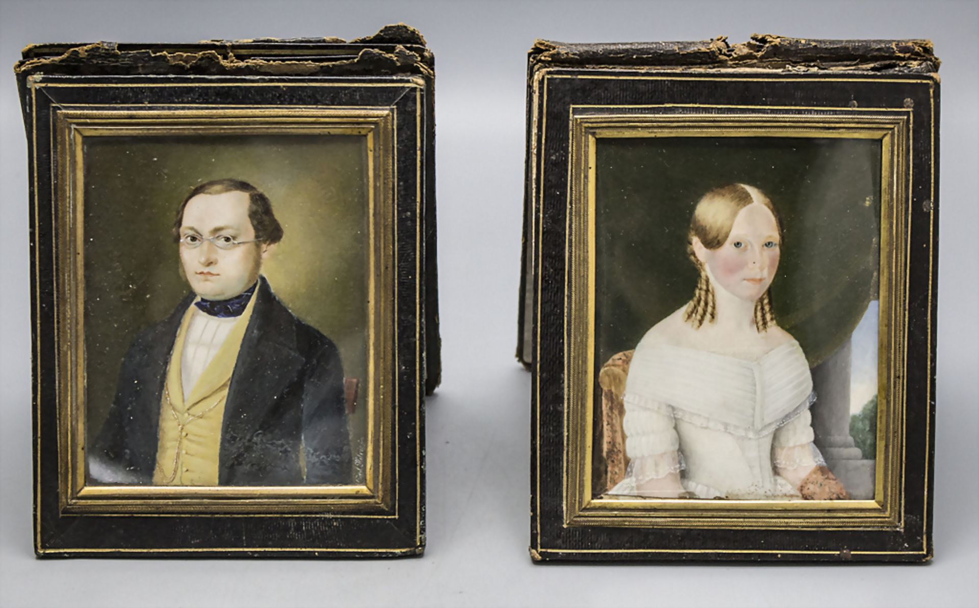Carl Helvig (Tübingen 1830-1905 Stuttgart), 2 Miniatur Porträts eines Ehepaares / Two ...
