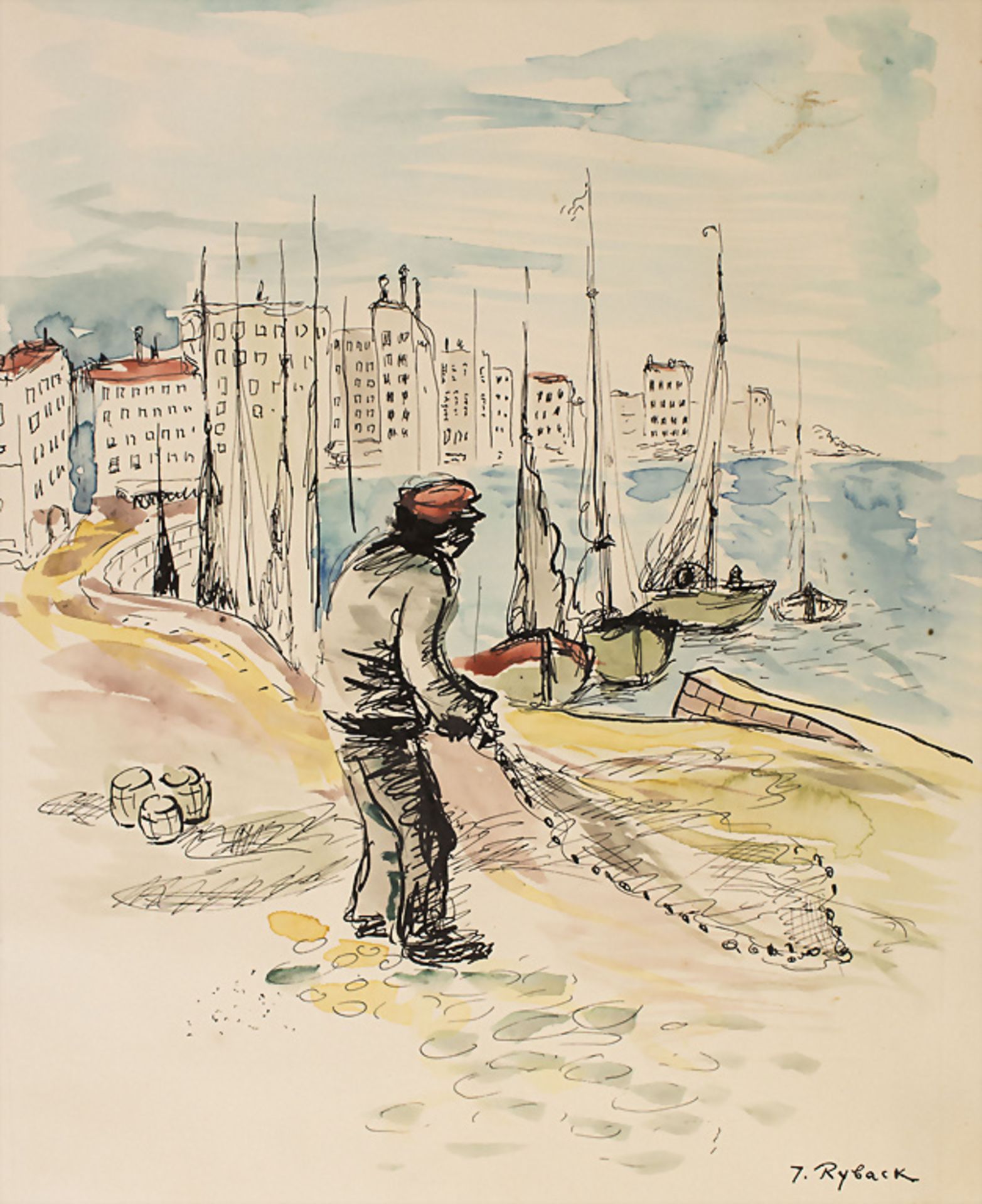 Issachar Ber Ryback (1897-1937), 'Fischer am Hafen' / 'A fisherman at the harbour', Anfang 20. Jh.