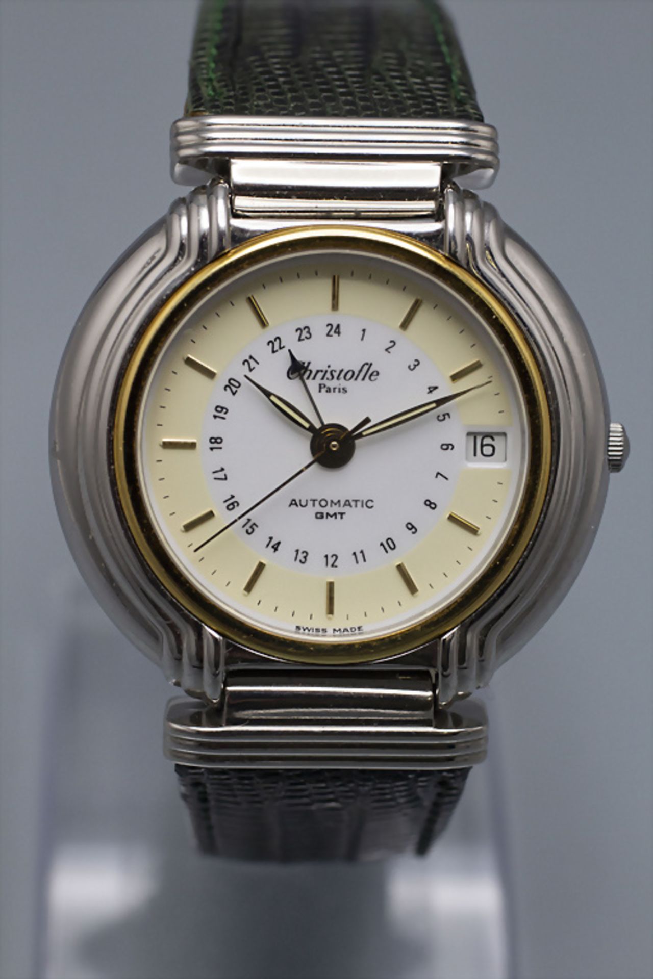 Herrenarmbanduhr / A steel and 18 ct gold men's wristwatch, Christofle à Paris, Swiss / Schweiz