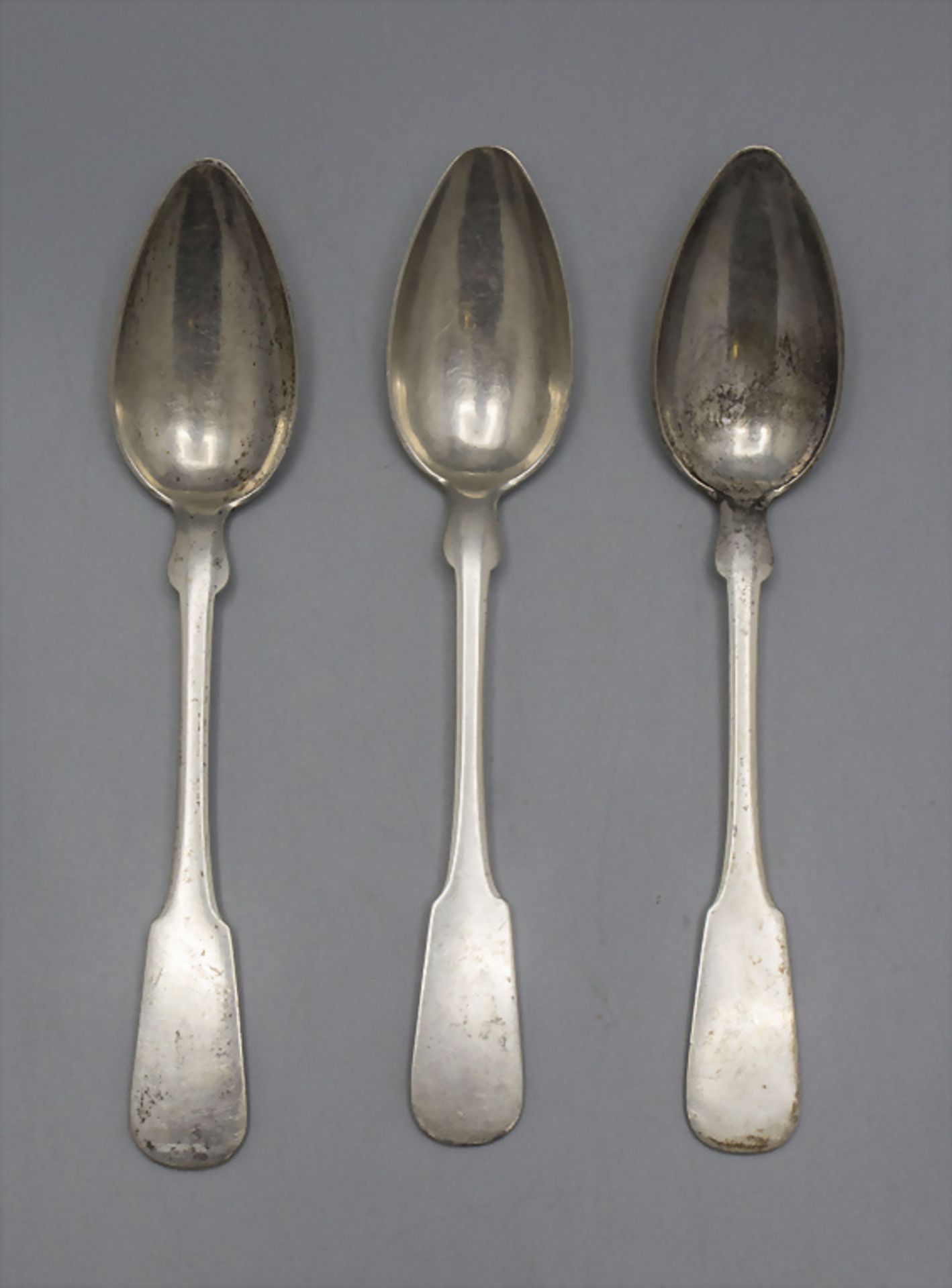 Drei Biedermeier Teelöffel / 3 silver tea spoons, Johann Balthasar Schad, Darmstadt, um 1860