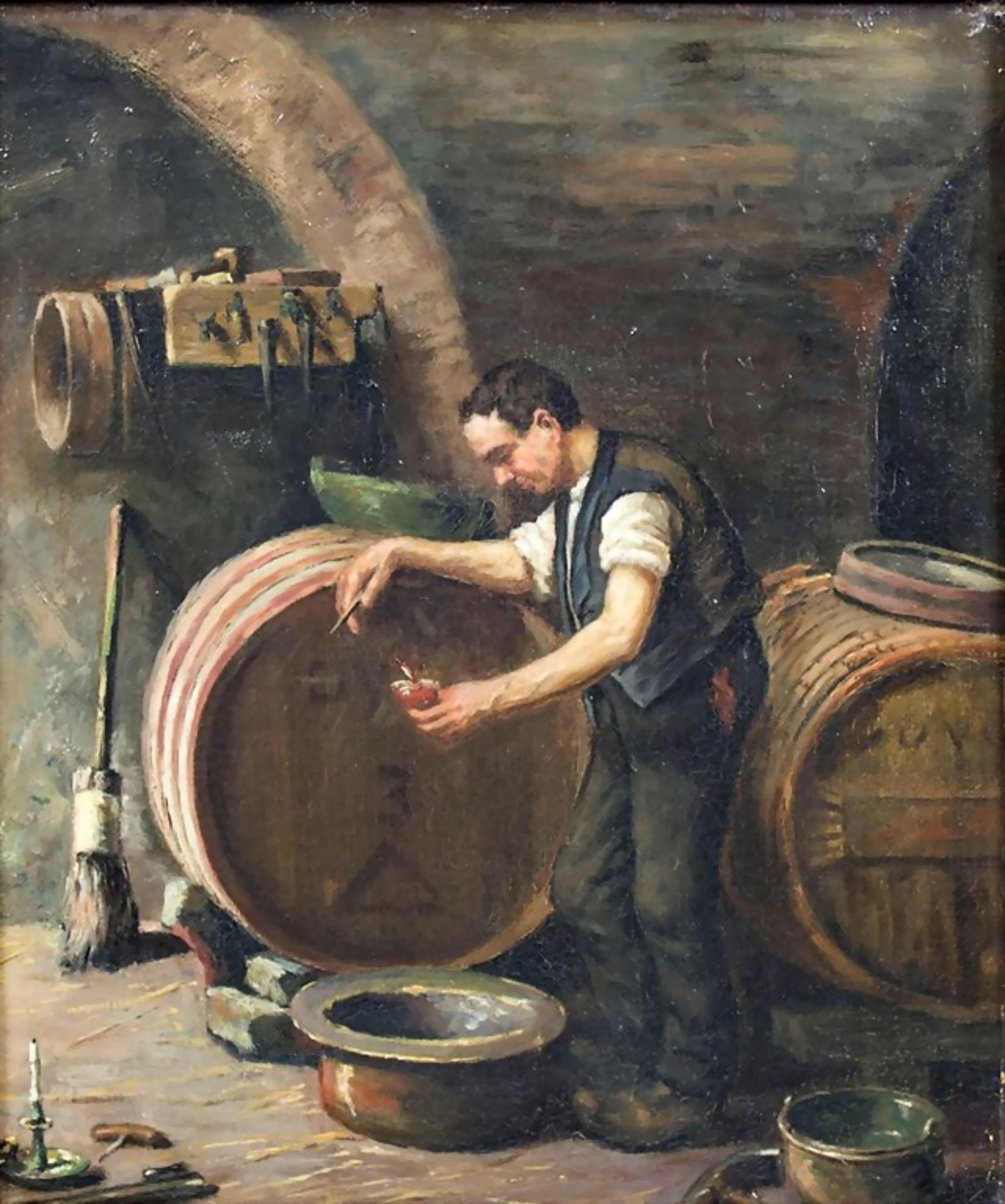 Winzer im Weinkeller/Wine Grower In The Wine Cellar, L. L. Maillard, Frankreich, 19. Jh.