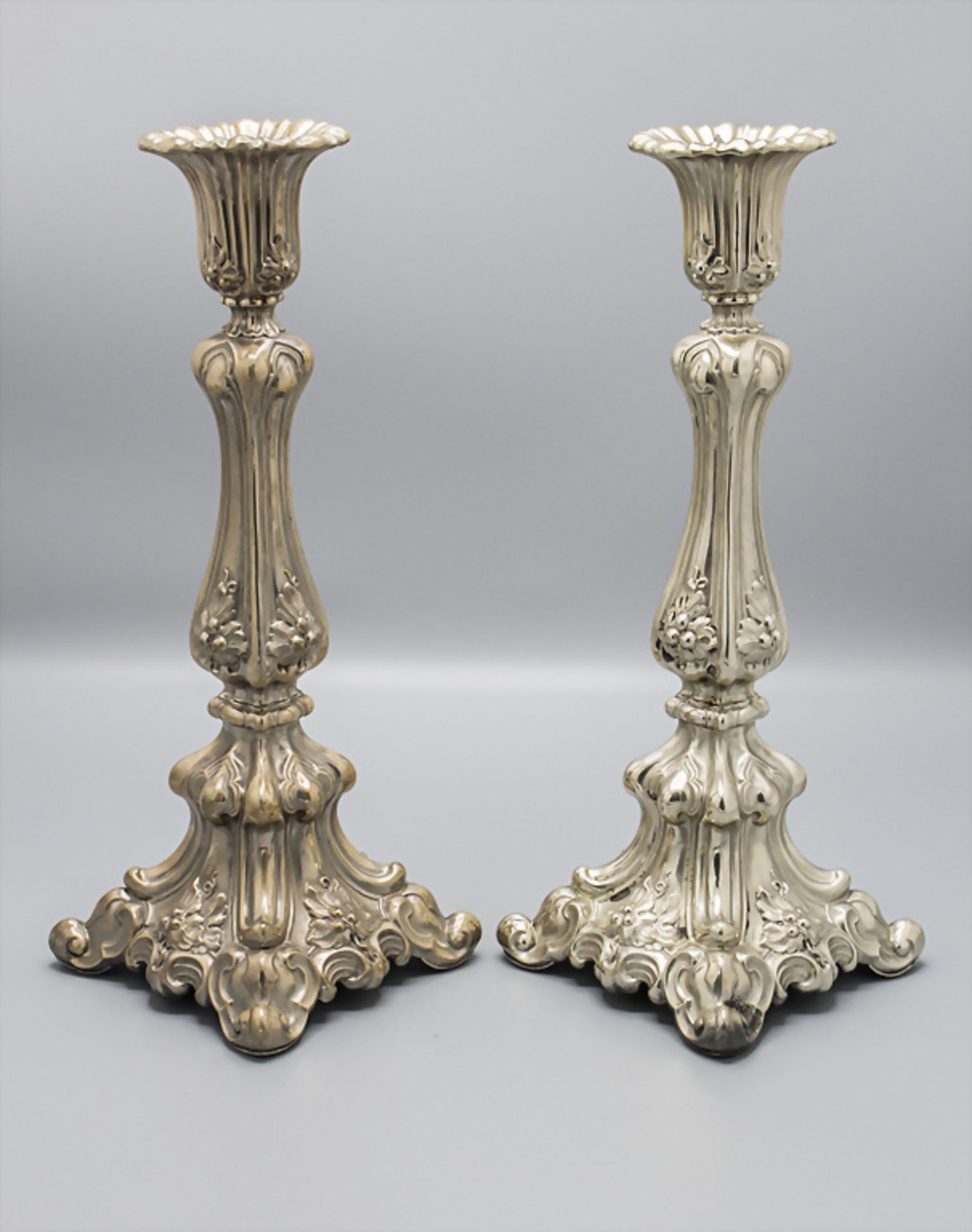 Paar Biedermeier Kerzenleuchter / A pair of silver candlesticks, Gebrüder Deyhle, Schwäbisch ... - Bild 2 aus 5