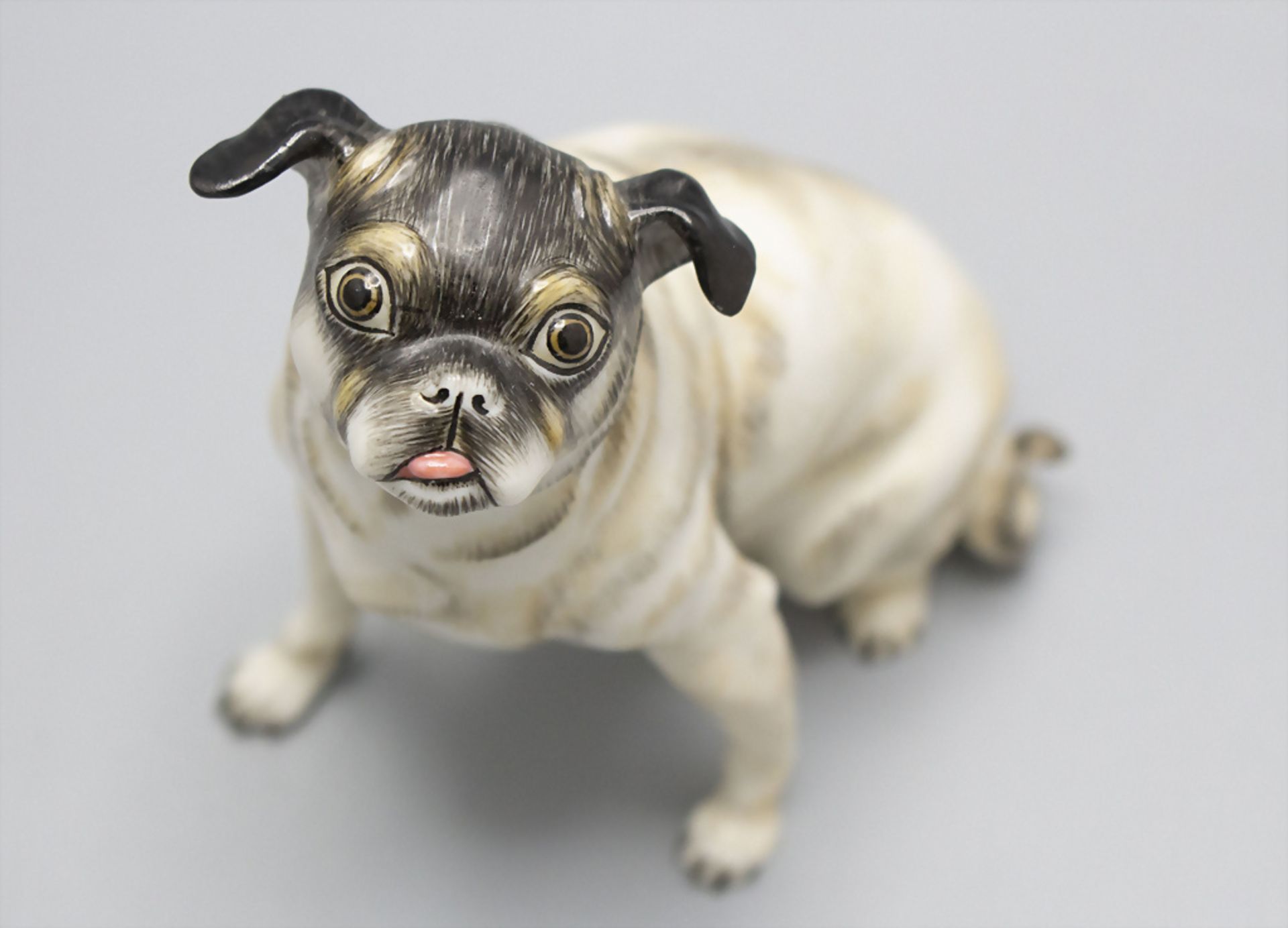 Sitzender Mops mit eigenwilligem Blick / A sitting pug dog, Nymphenburg, 1929 - Bild 2 aus 6