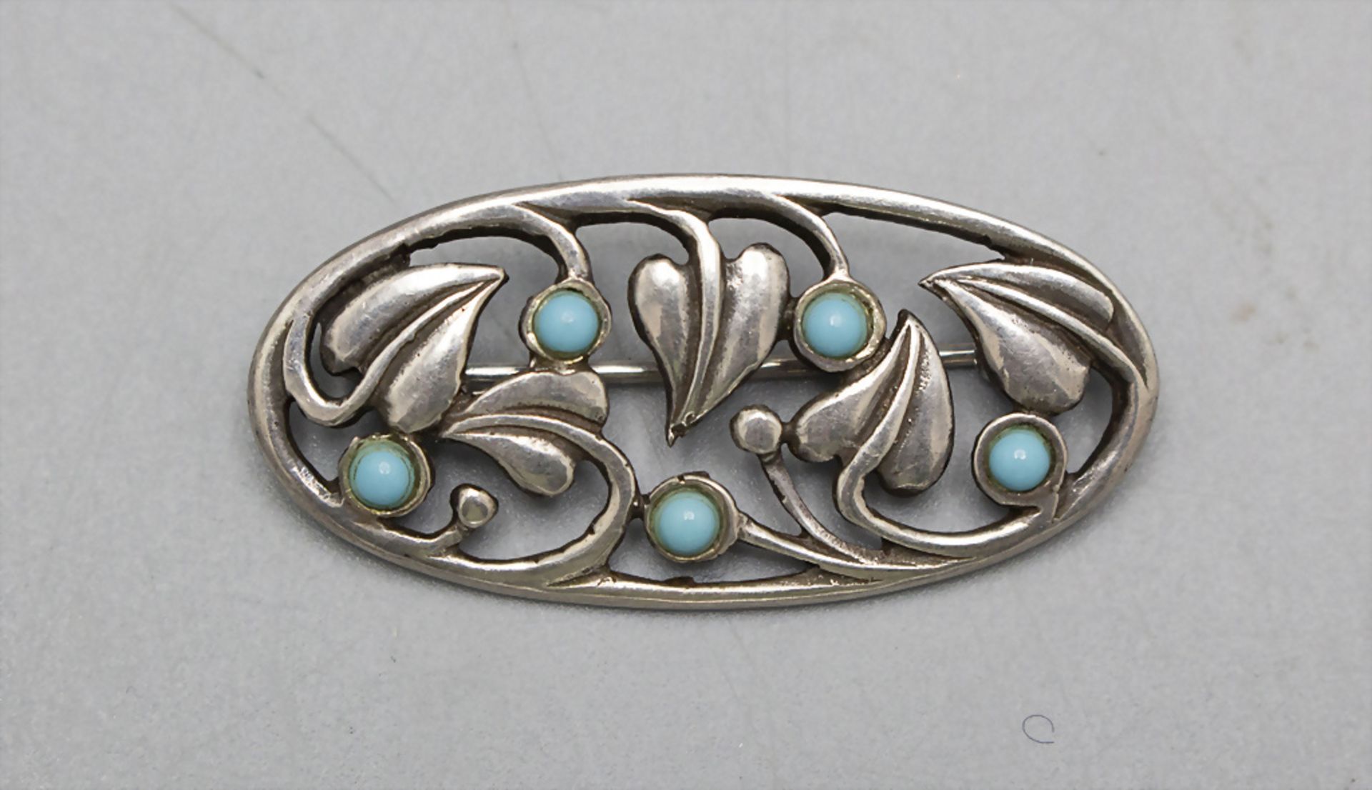 Jugendstil Brosche mit Efeu Blattdekor / An Art Nouveau Sterling silver brooch with ivy ...