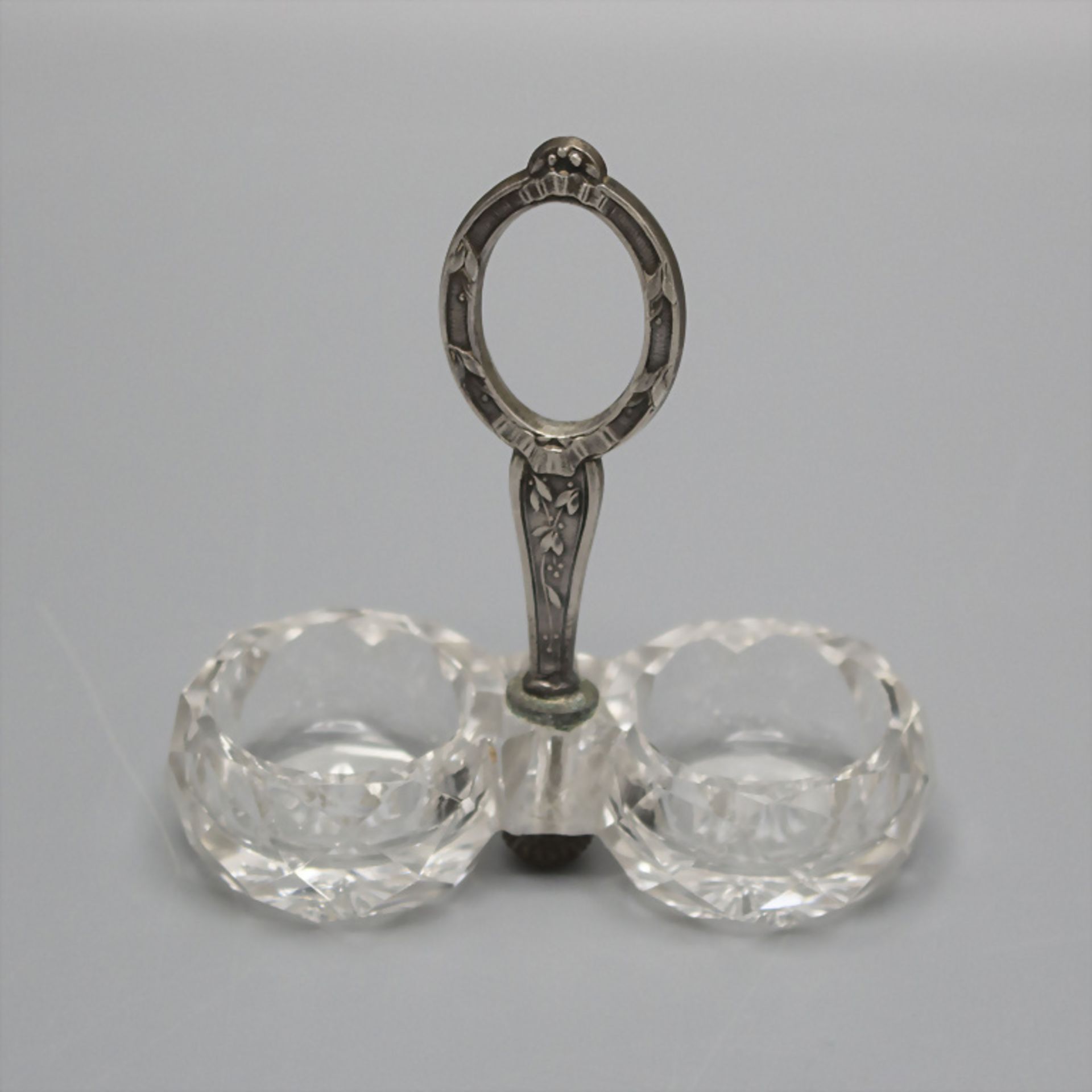 Paar Doppel-Salieren im Etui / A set two silver and glass double salt cellars in a box, Paris, ... - Image 2 of 2