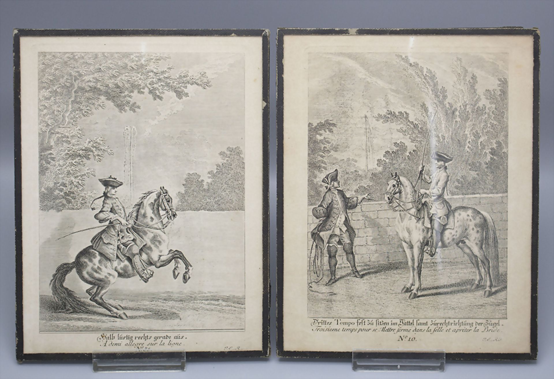 Johann Elias RIDINGER (1698-1767), 2 Kupferstiche / 2 copper engravings, Motive der Reitkunst, ...