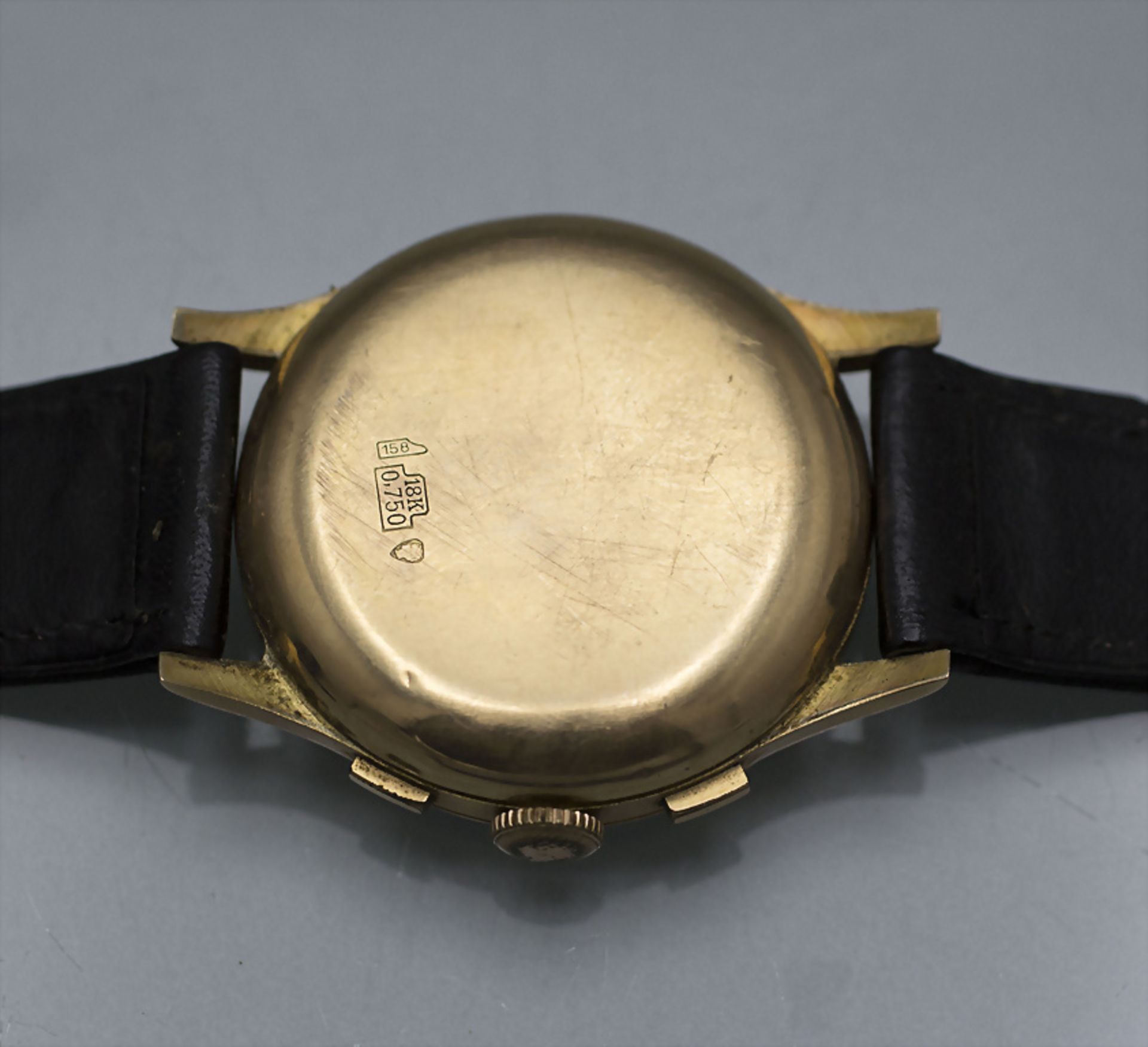 Herrenarmbanduhr / Chronograph / An 18 ct gold men's wristwatch, Schweiz / Swiss, um 1940 - Bild 4 aus 8