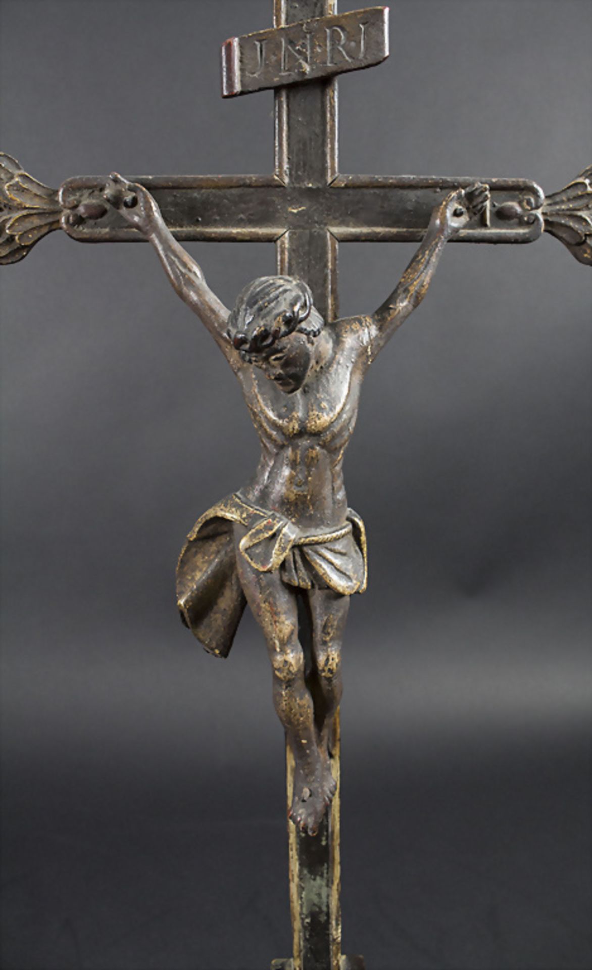 Barockes Standkreuz Kruzifix / A Baroque wooden standing cross crucifix, 18. Jh. - Image 5 of 6