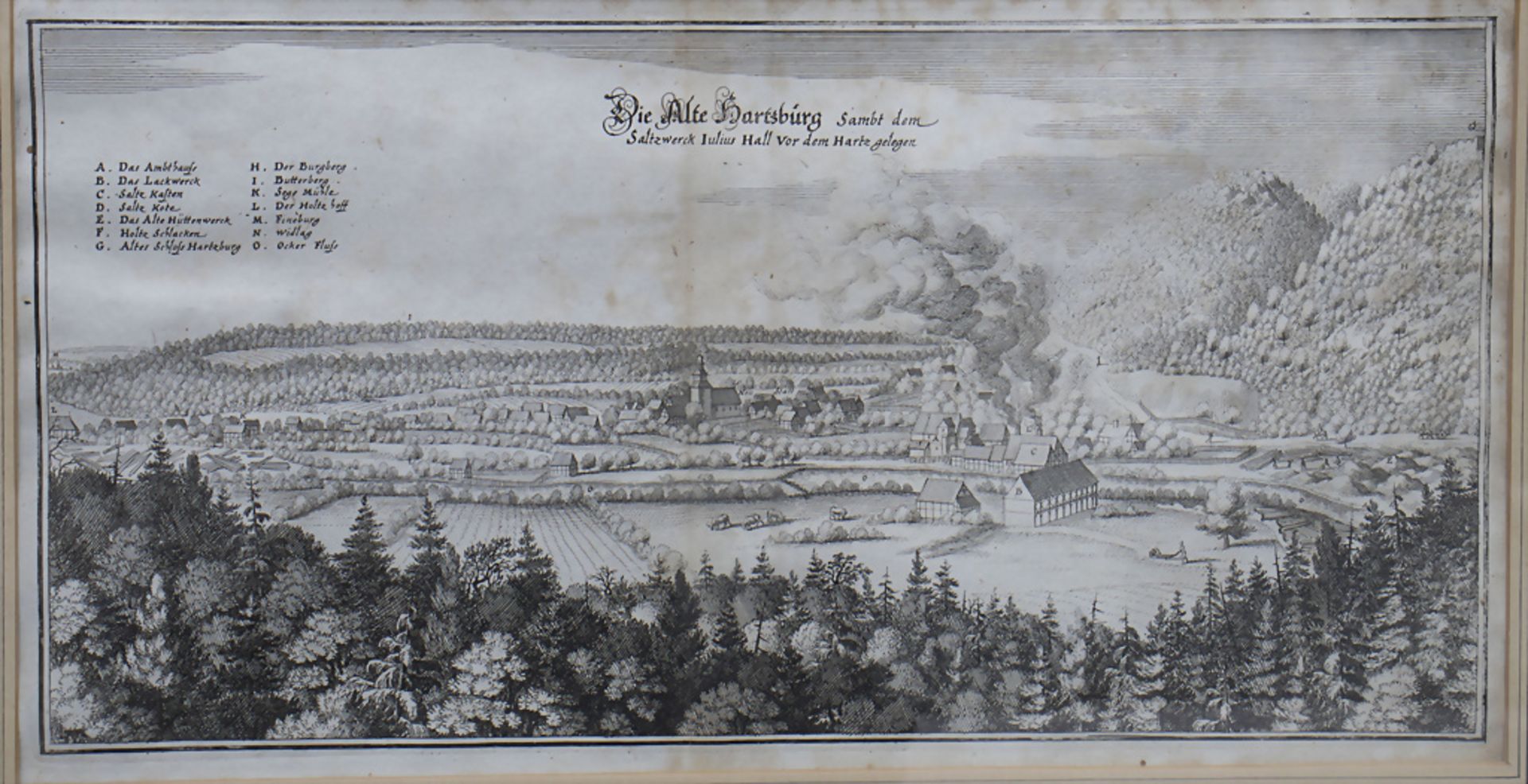 Kupferstich / A copper engraving, 'Die Alte Harzburg sambt dem Saltzwerk Iulius Hall Vor dem ...