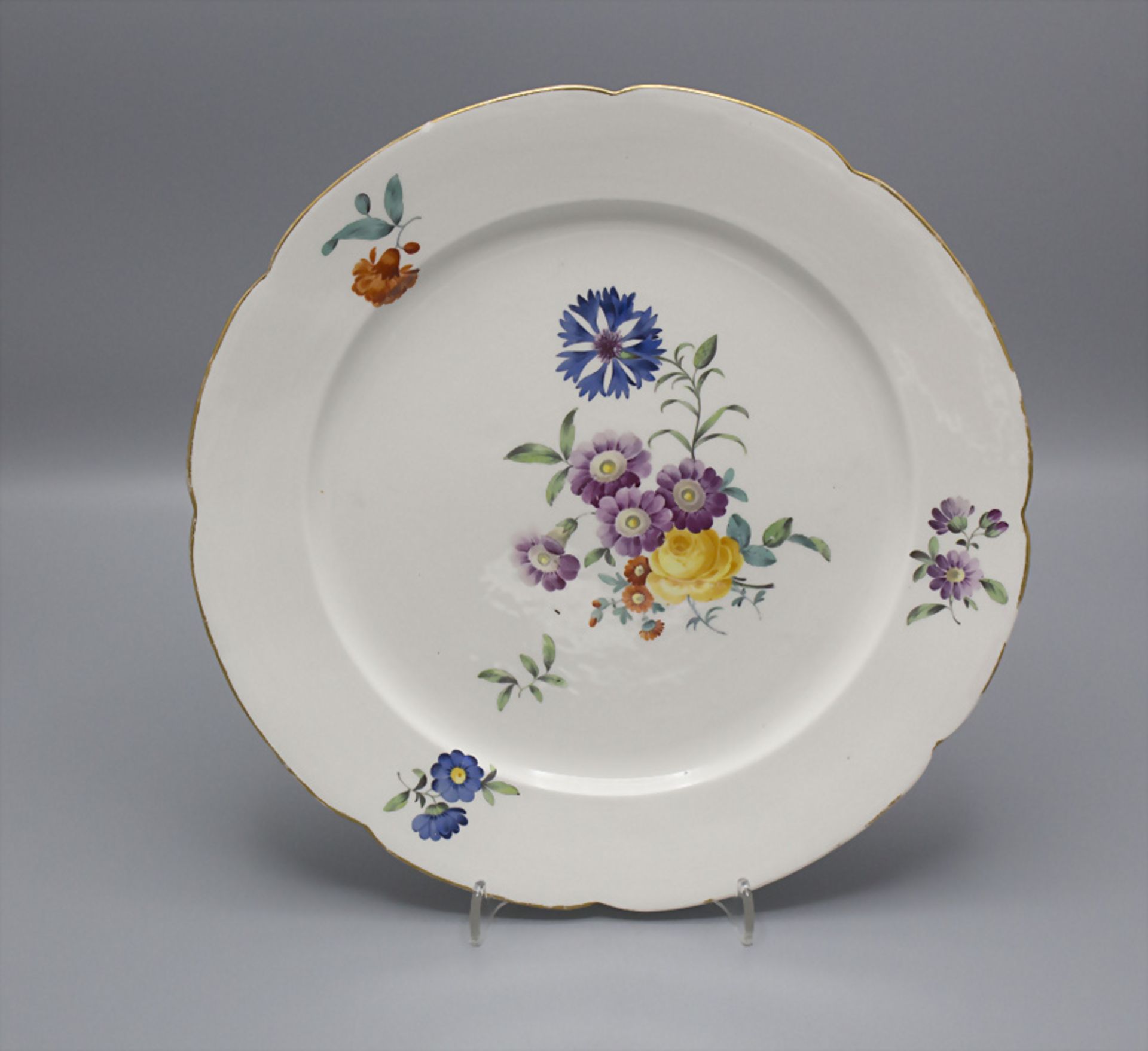 4 Teller mit Blumenmalerei / 4 porcelain plates with flowers, Frankenthal, um 1776 - Image 6 of 9